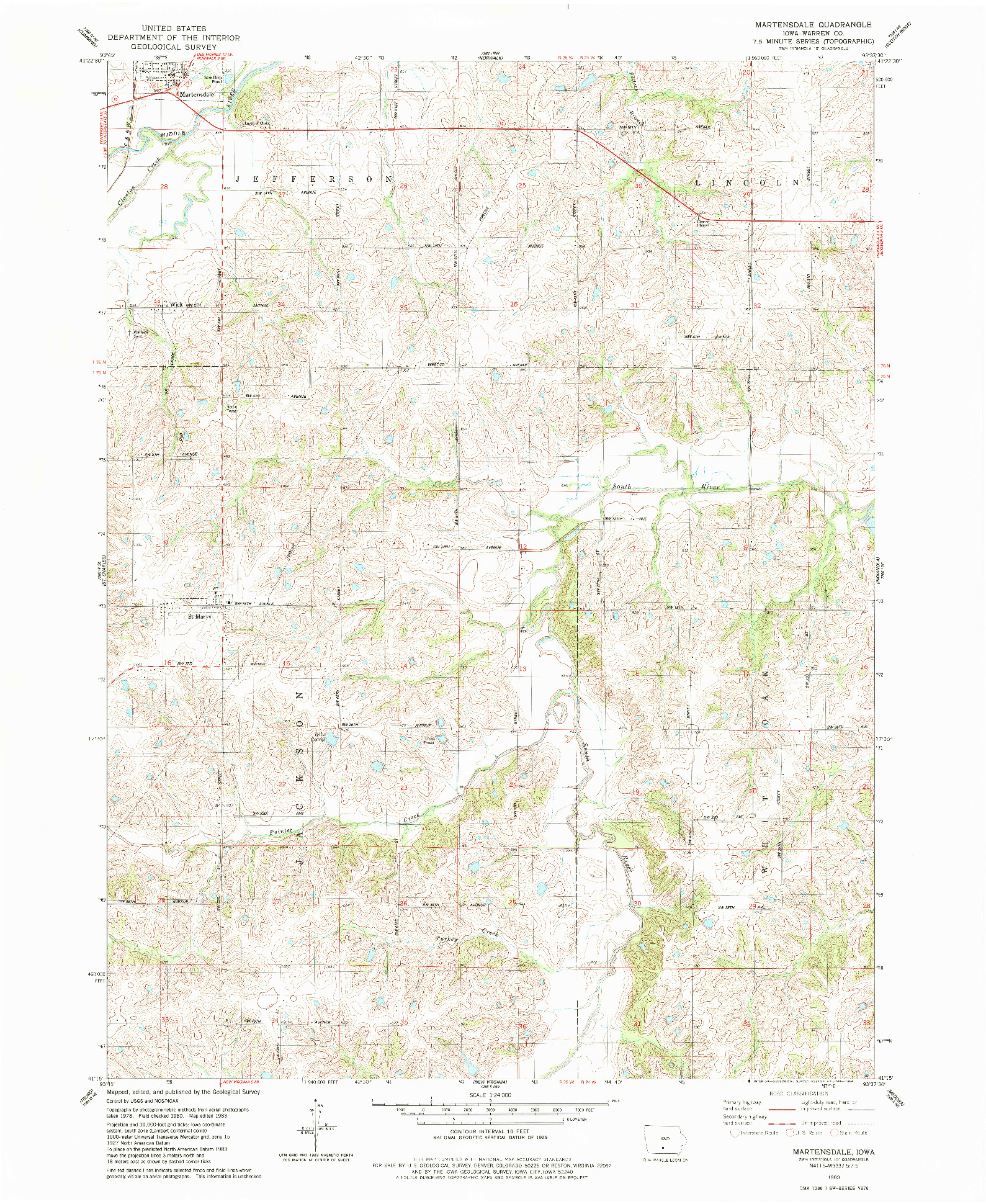 USGS 1:24000-SCALE QUADRANGLE FOR MARTENSDALE, IA 1983