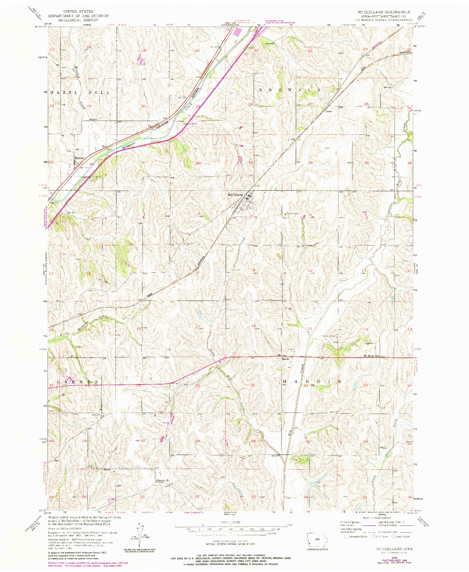 USGS 1:24000-SCALE QUADRANGLE FOR MC CLELLAND, IA 1956