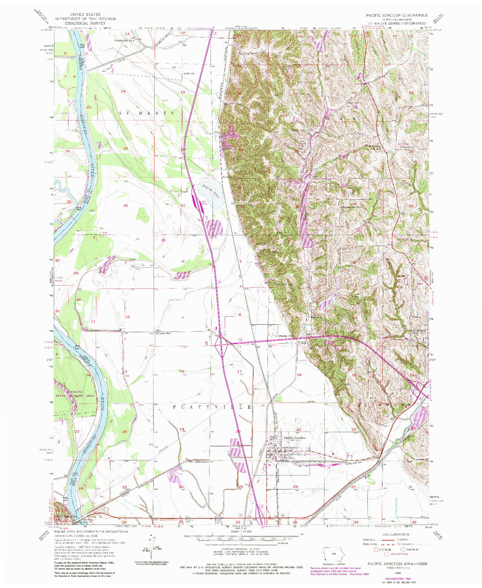 USGS 1:24000-SCALE QUADRANGLE FOR PACIFIC JUNCTION, IA 1956