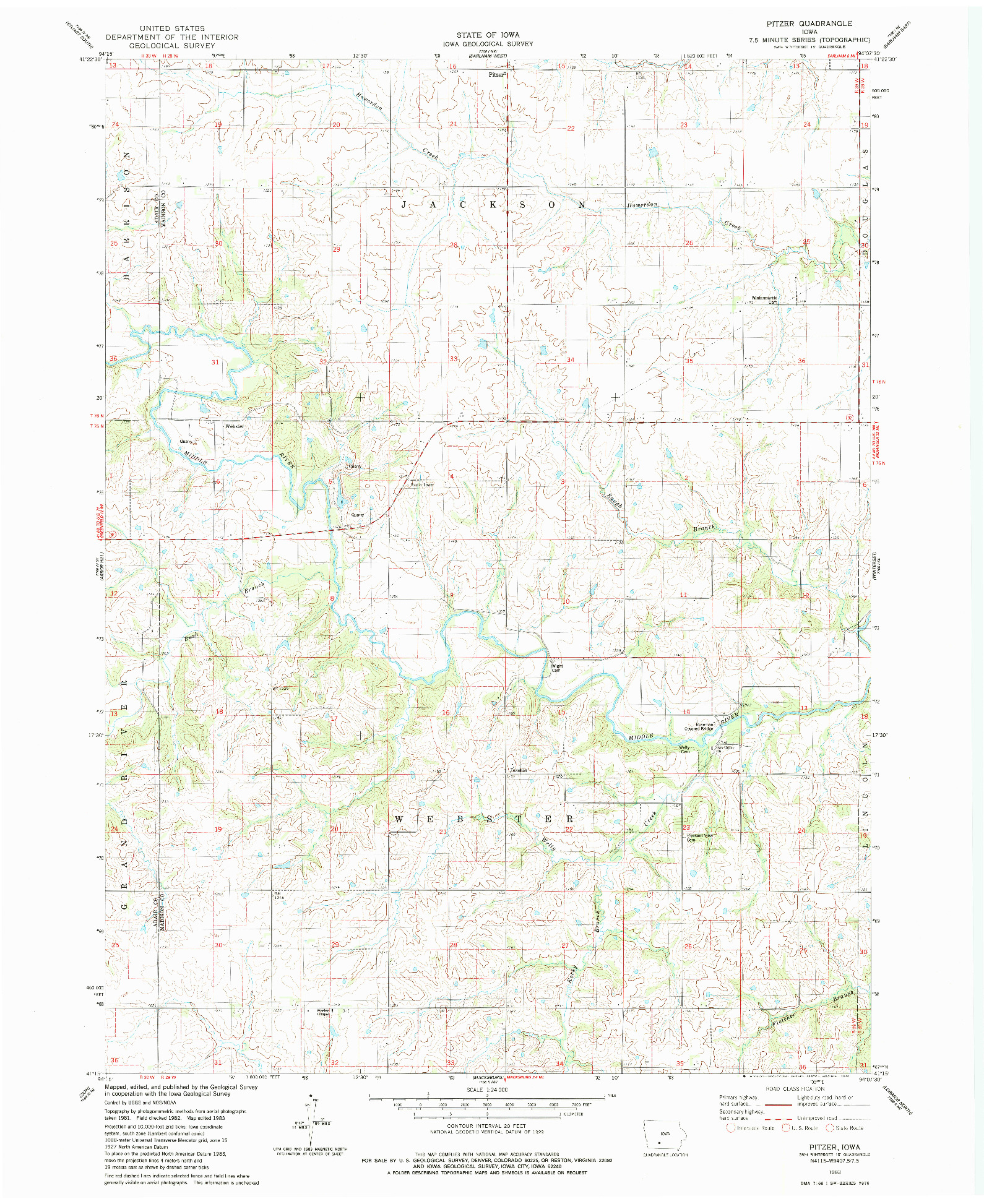 USGS 1:24000-SCALE QUADRANGLE FOR PITZER, IA 1983