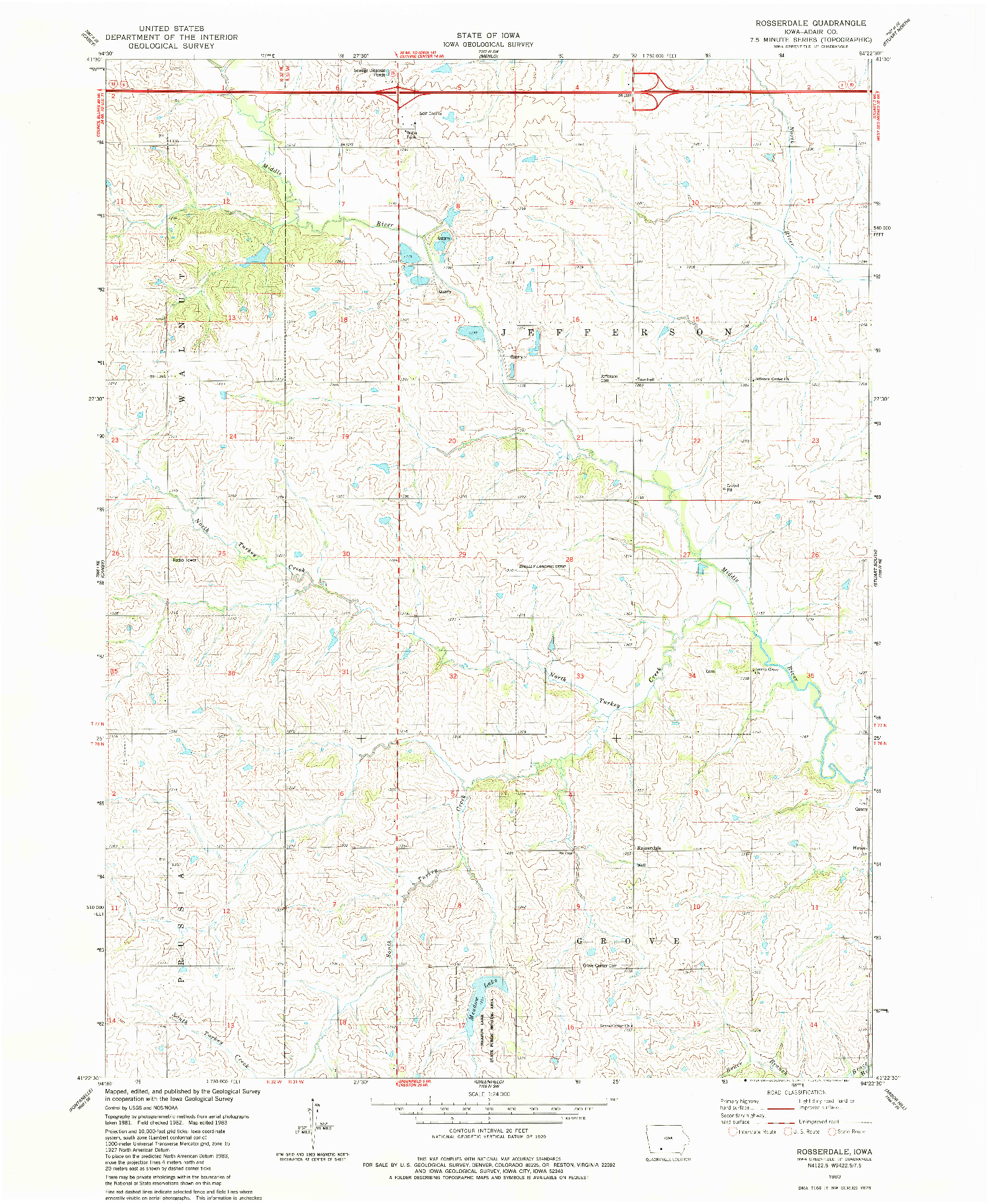 USGS 1:24000-SCALE QUADRANGLE FOR ROSSERDALE, IA 1983