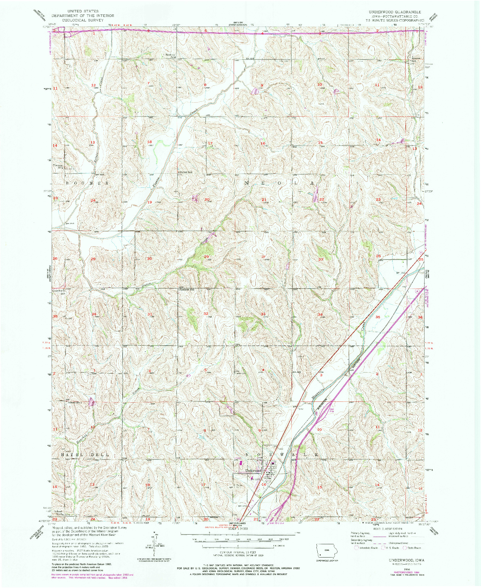 USGS 1:24000-SCALE QUADRANGLE FOR UNDERWOOD, IA 1956