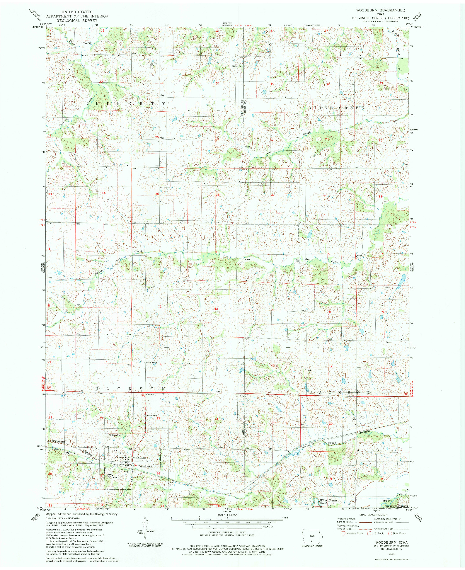 USGS 1:24000-SCALE QUADRANGLE FOR WOODBURN, IA 1983