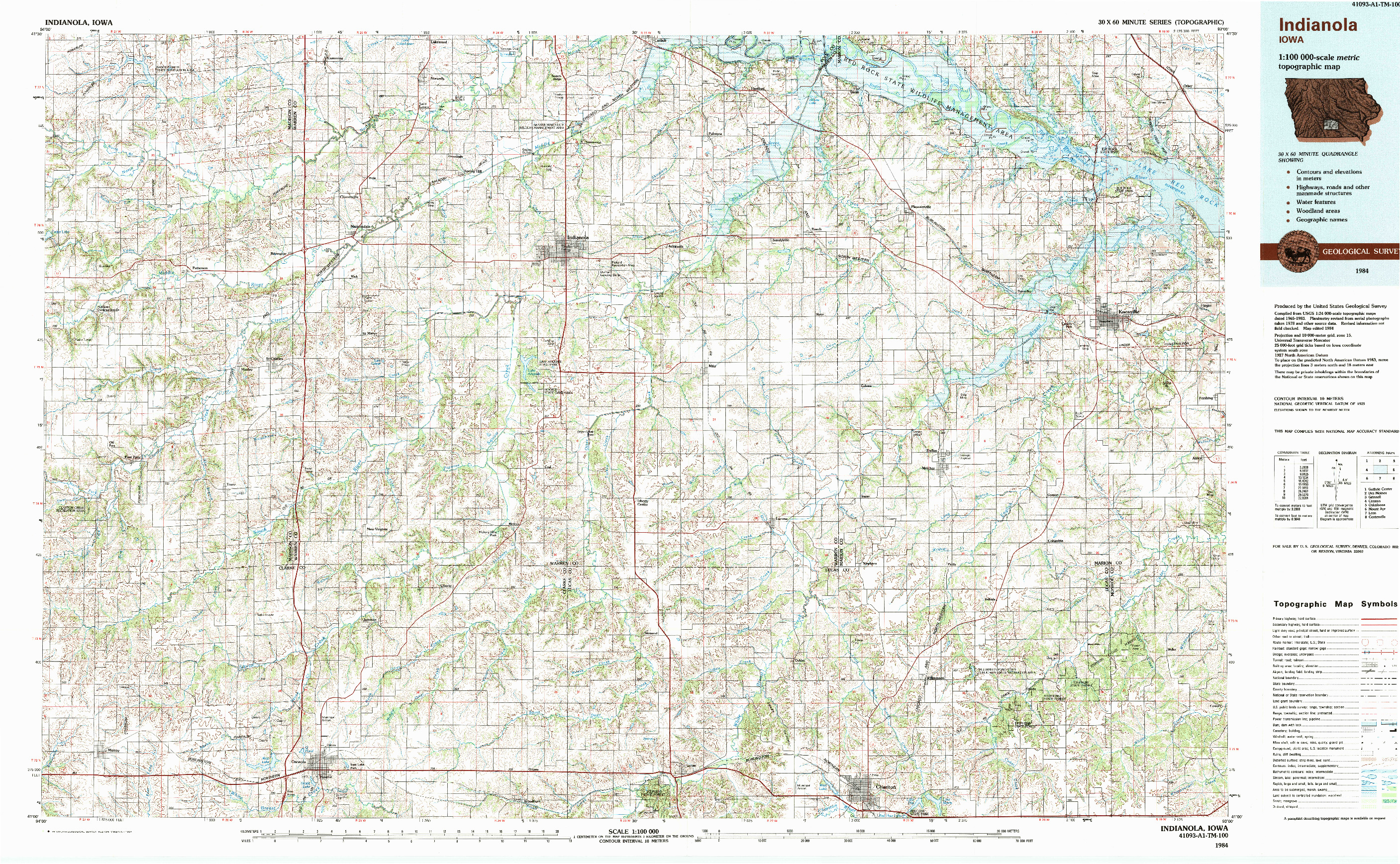 USGS 1:100000-SCALE QUADRANGLE FOR INDIANOLA, IA 1984