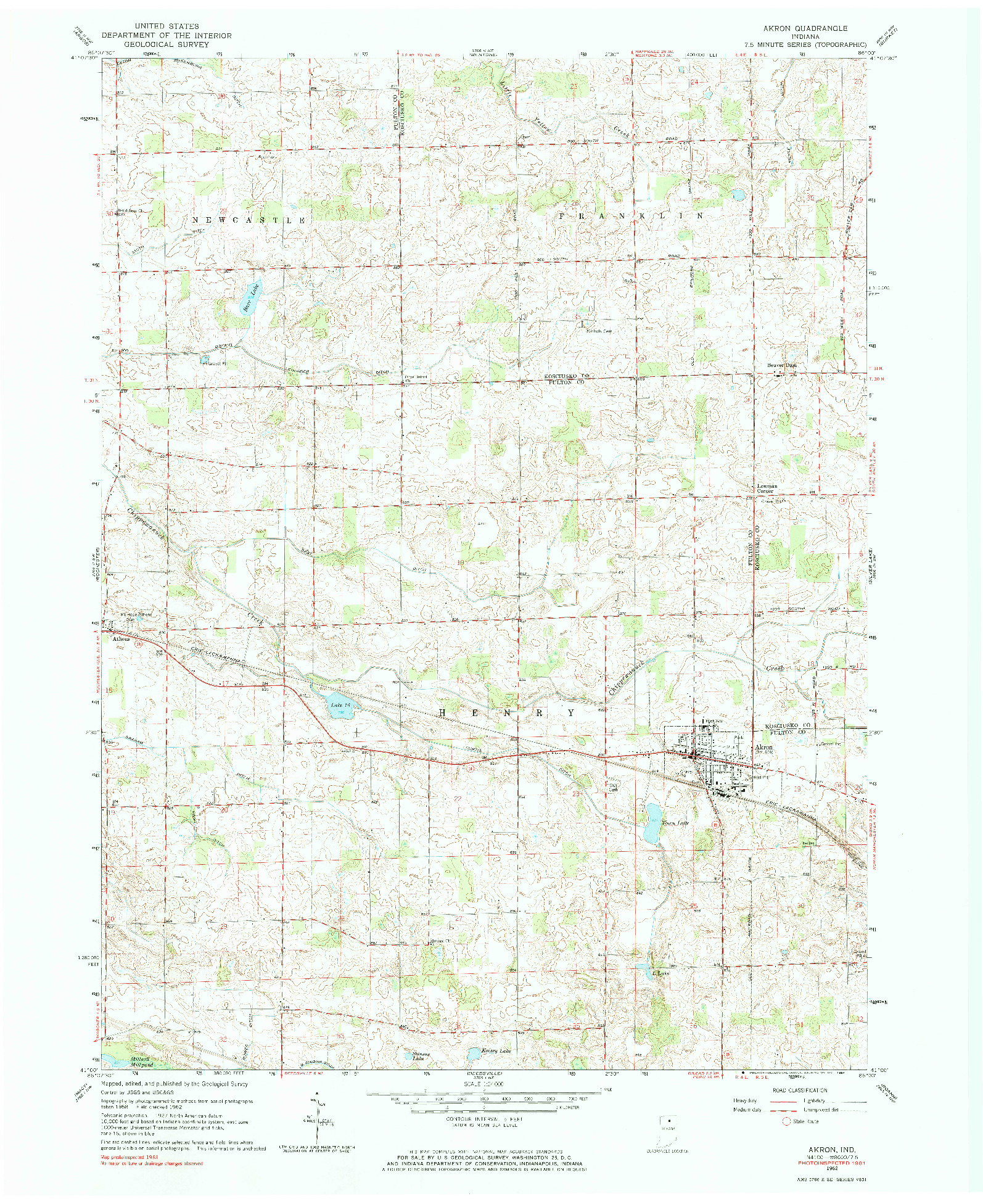 USGS 1:24000-SCALE QUADRANGLE FOR AKRON, IN 1962