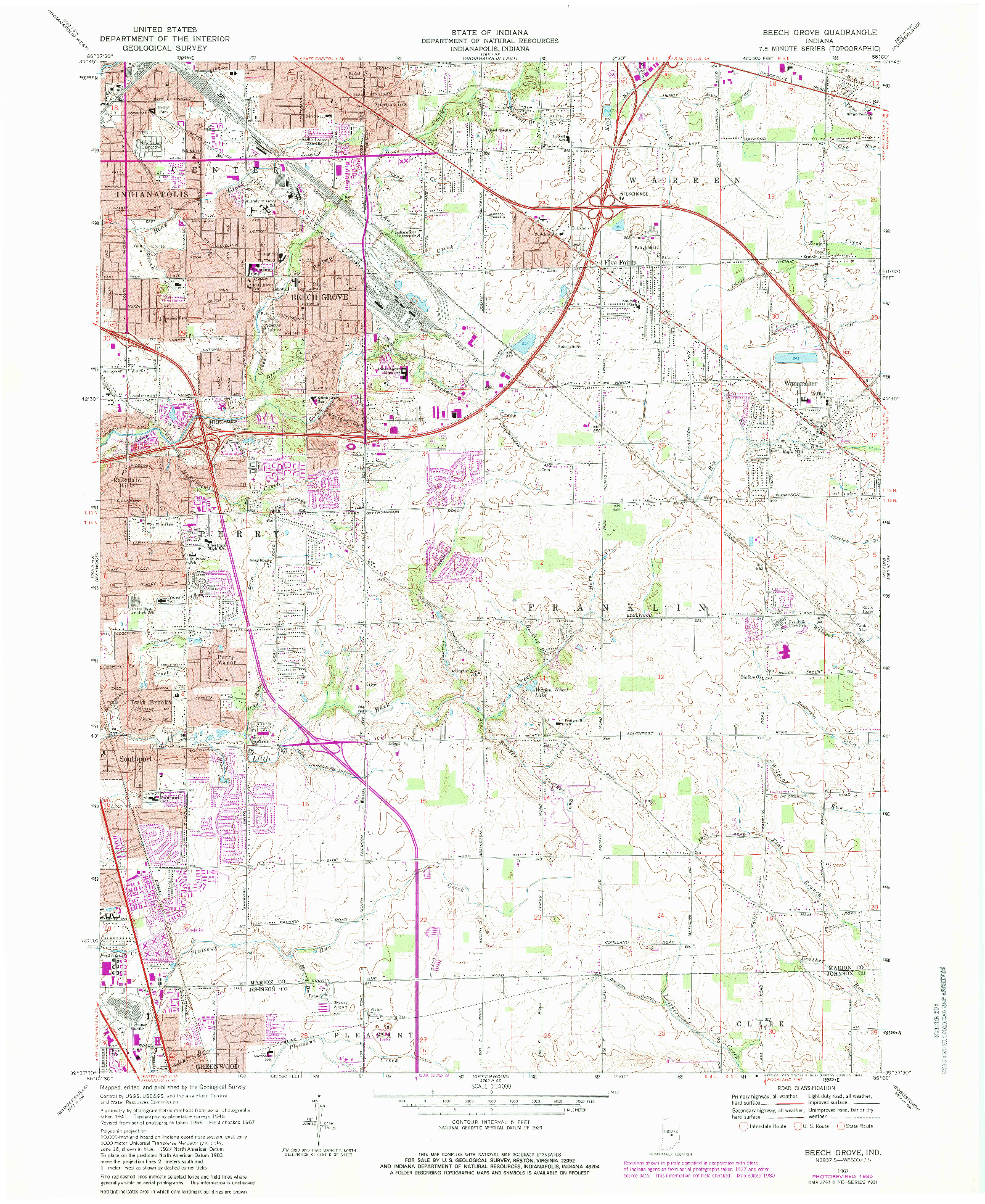 USGS 1:24000-SCALE QUADRANGLE FOR BEECH GROVE, IN 1967