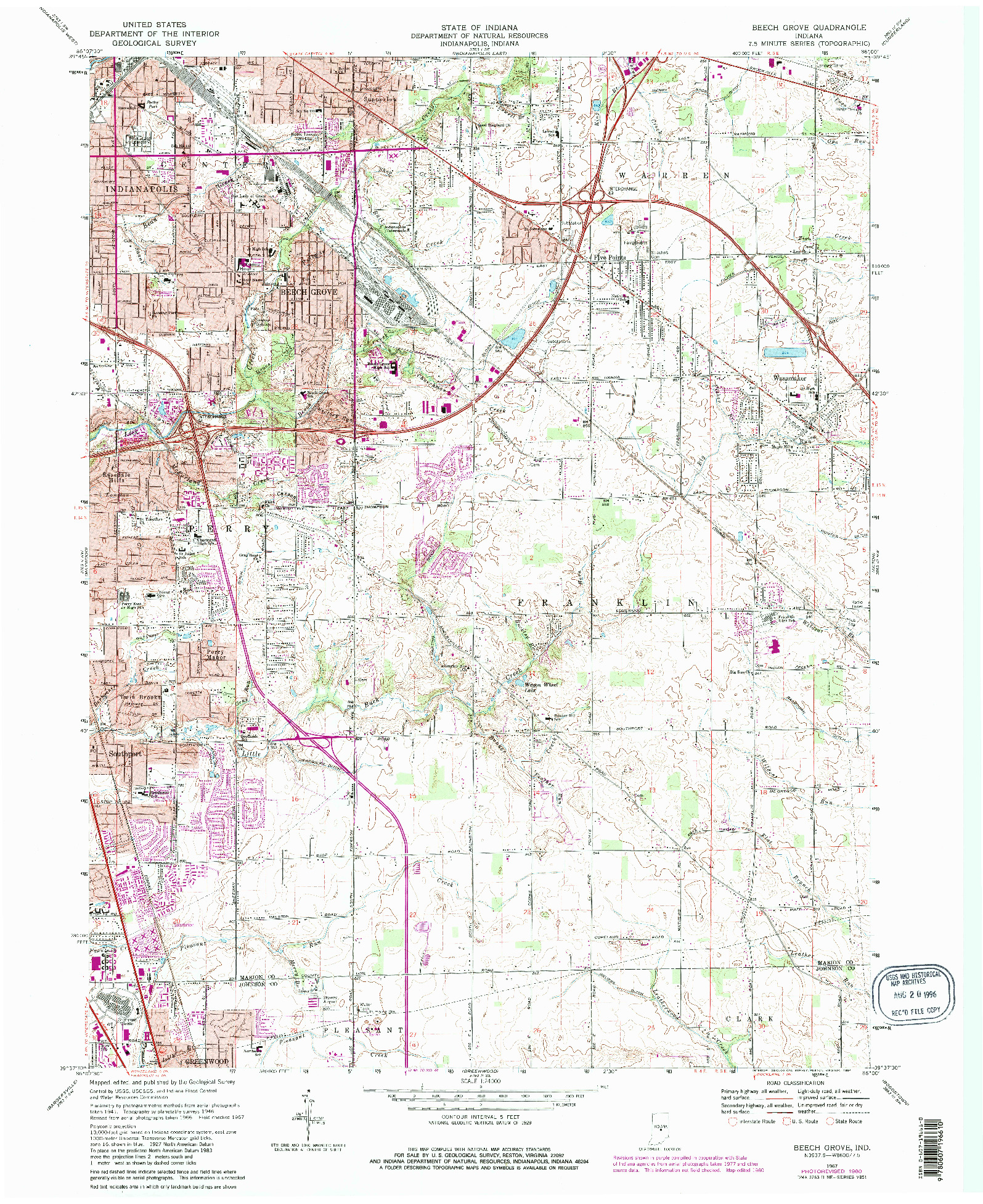 USGS 1:24000-SCALE QUADRANGLE FOR BEECH GROVE, IN 1967