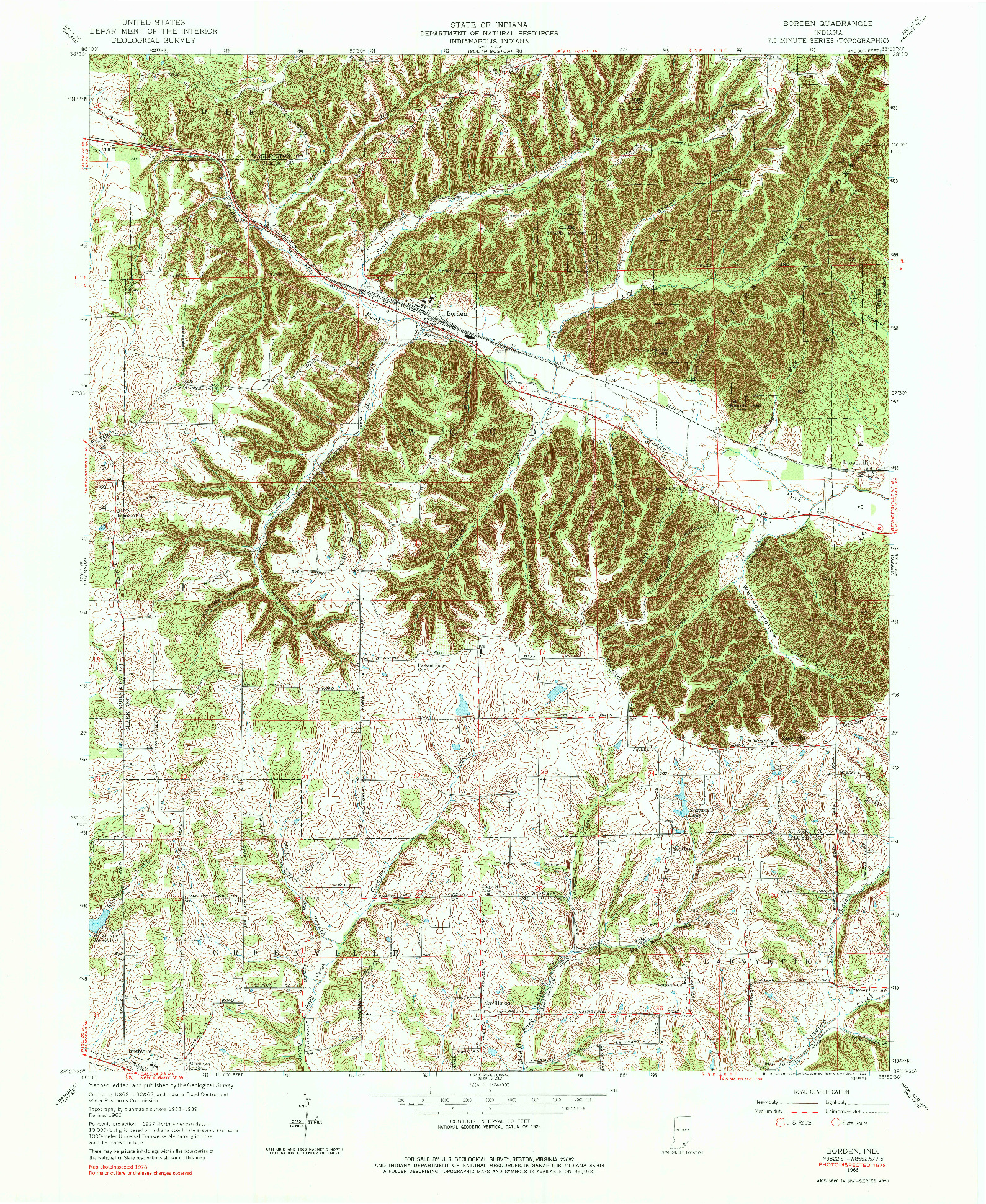 USGS 1:24000-SCALE QUADRANGLE FOR BORDEN, IN 1966