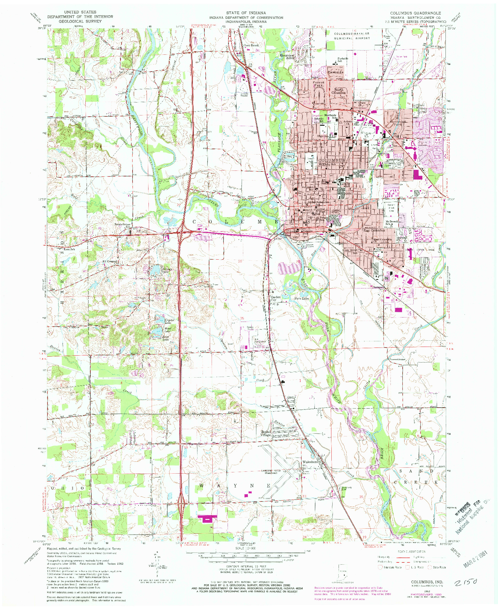 USGS 1:24000-SCALE QUADRANGLE FOR COLUMBUS, IN 1962