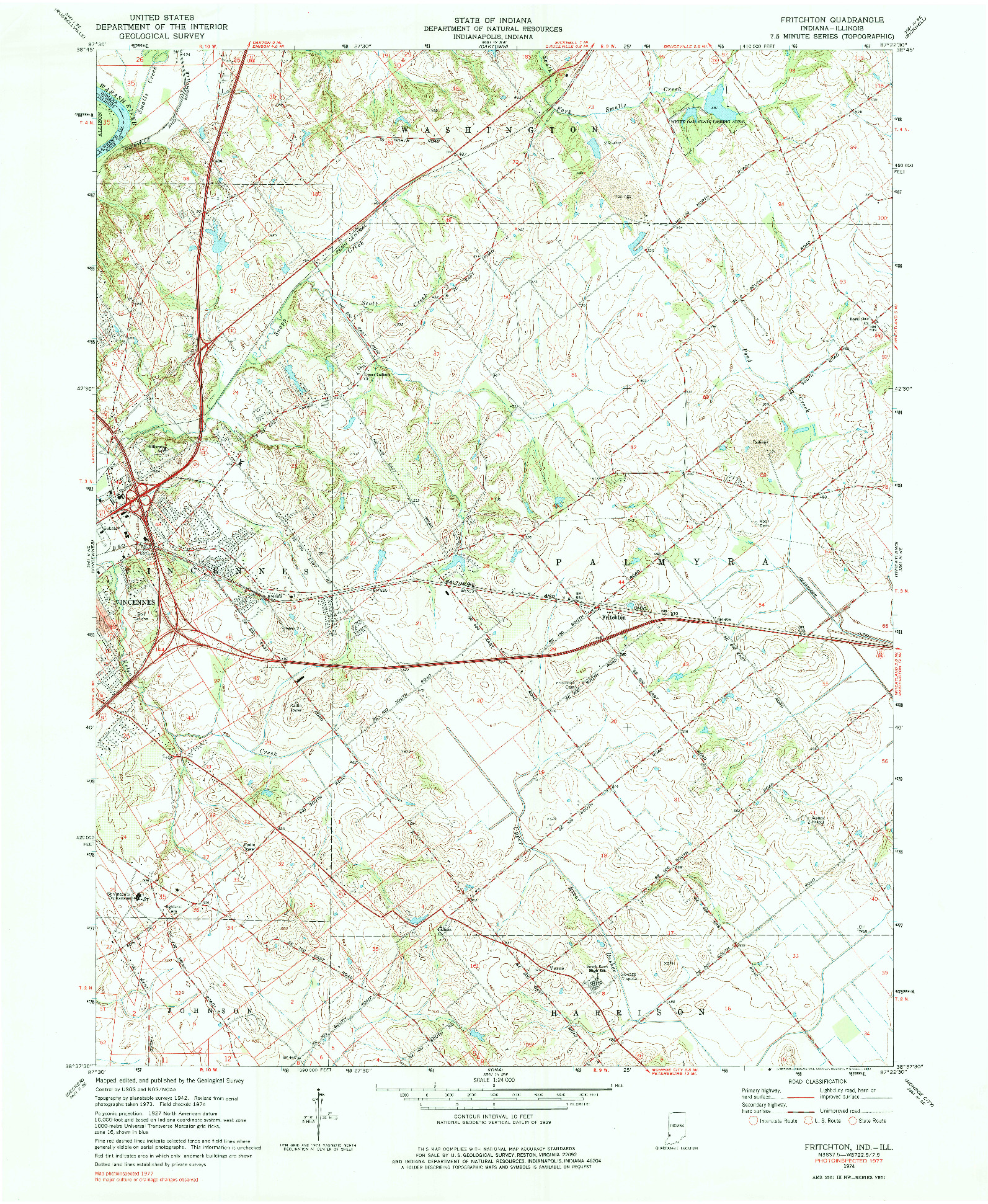 USGS 1:24000-SCALE QUADRANGLE FOR FRITCHTON, IN 1974