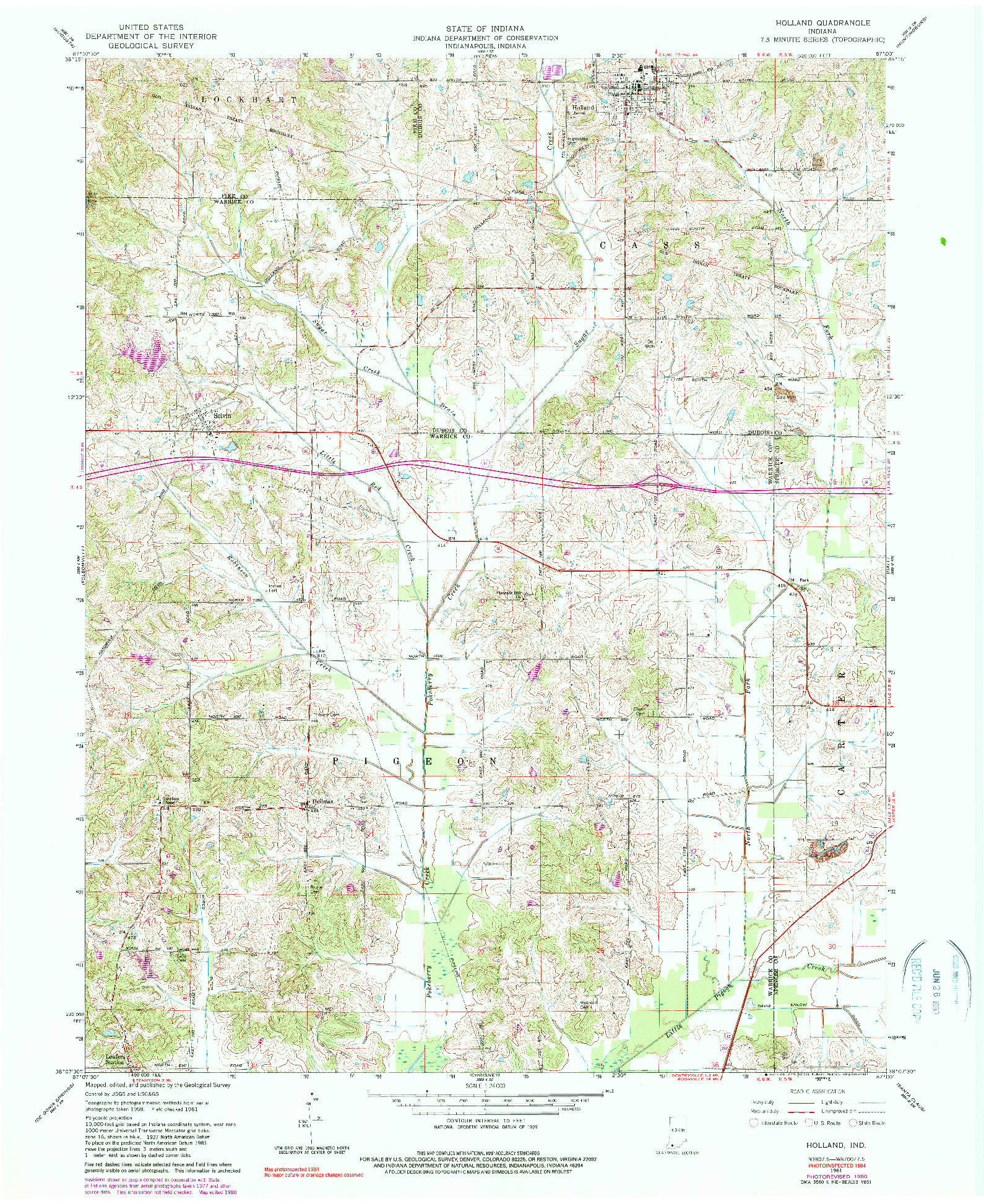 USGS 1:24000-SCALE QUADRANGLE FOR HOLLAND, IN 1961