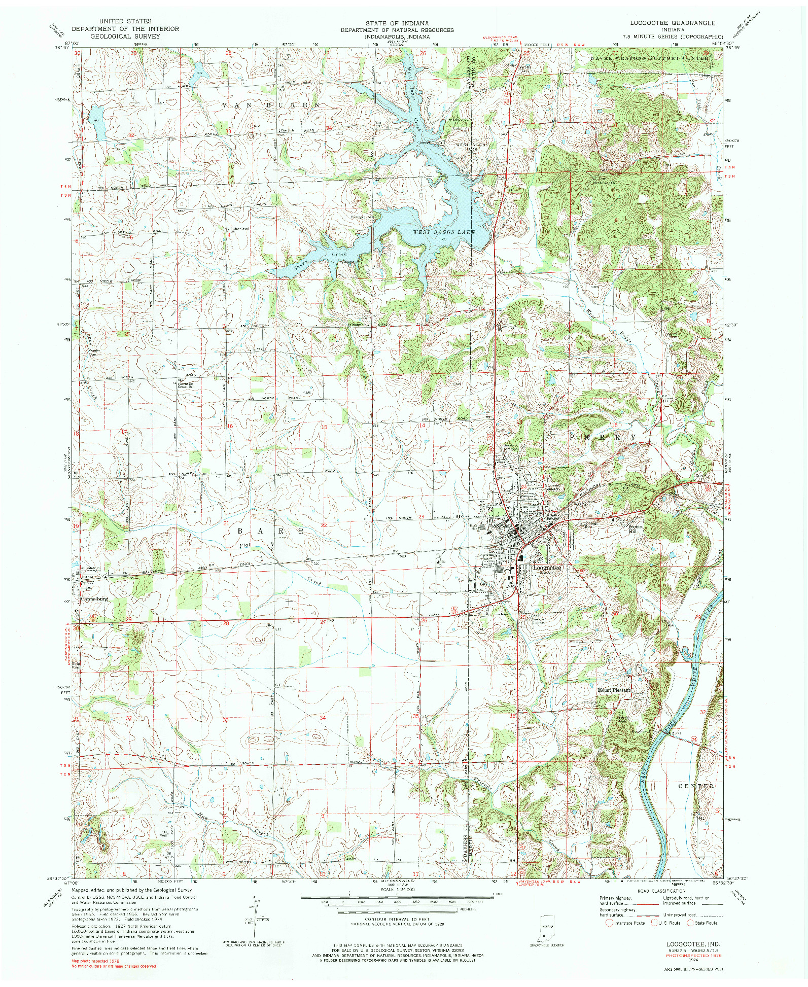 USGS 1:24000-SCALE QUADRANGLE FOR LOOGOOTEE, IN 1974