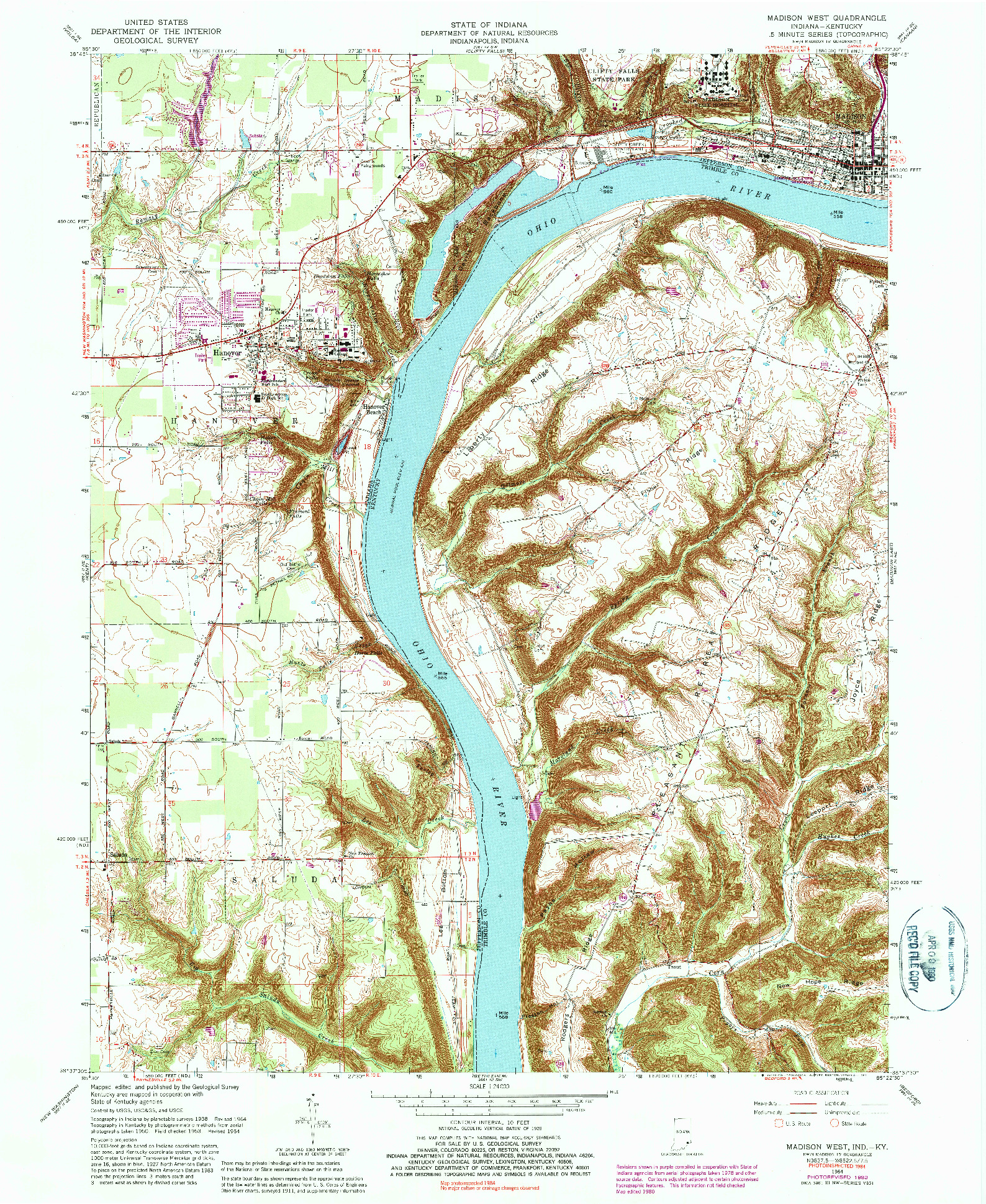 USGS 1:24000-SCALE QUADRANGLE FOR MADISON WEST, IN 1964