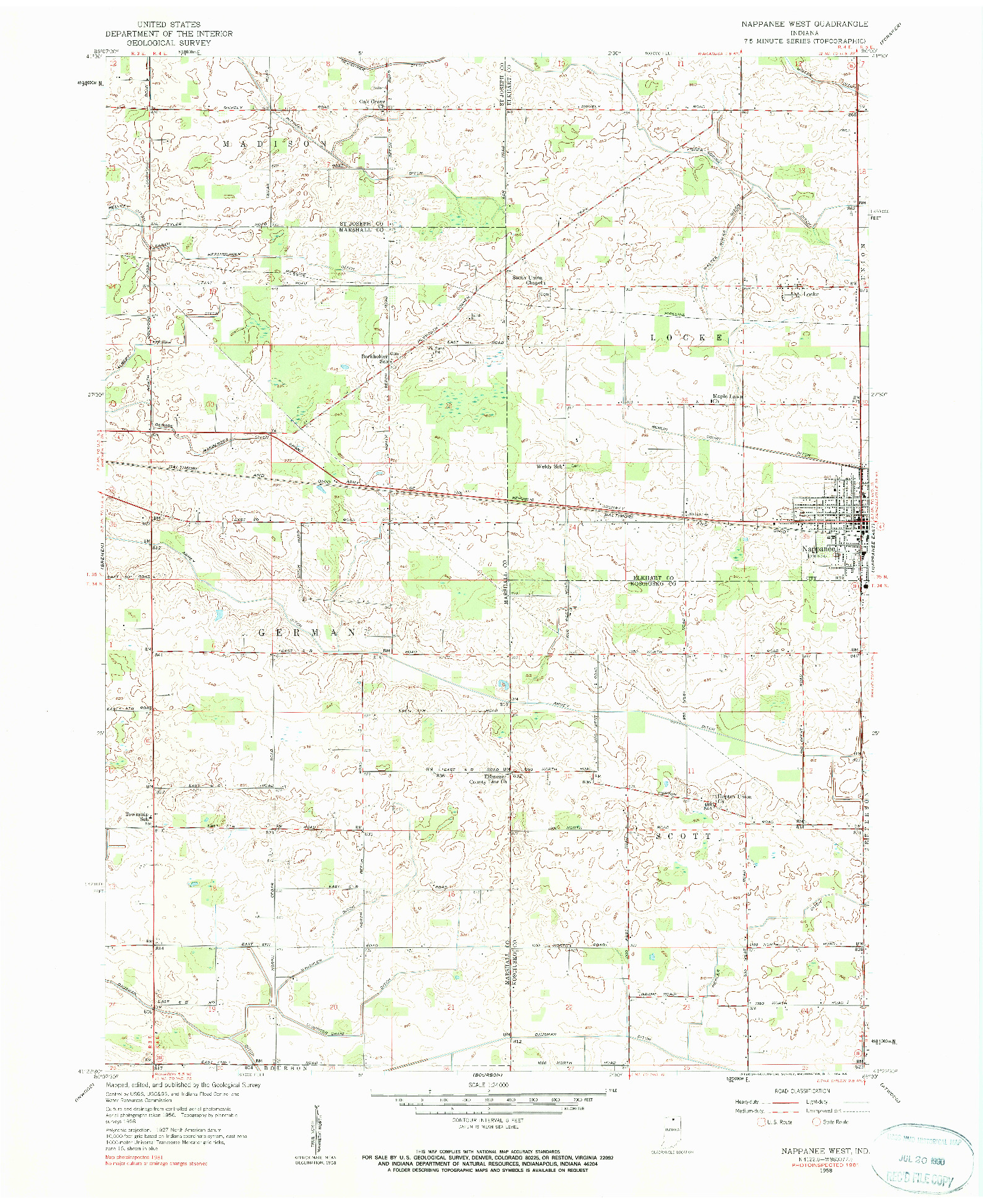 USGS 1:24000-SCALE QUADRANGLE FOR NAPPANEE WEST, IN 1958