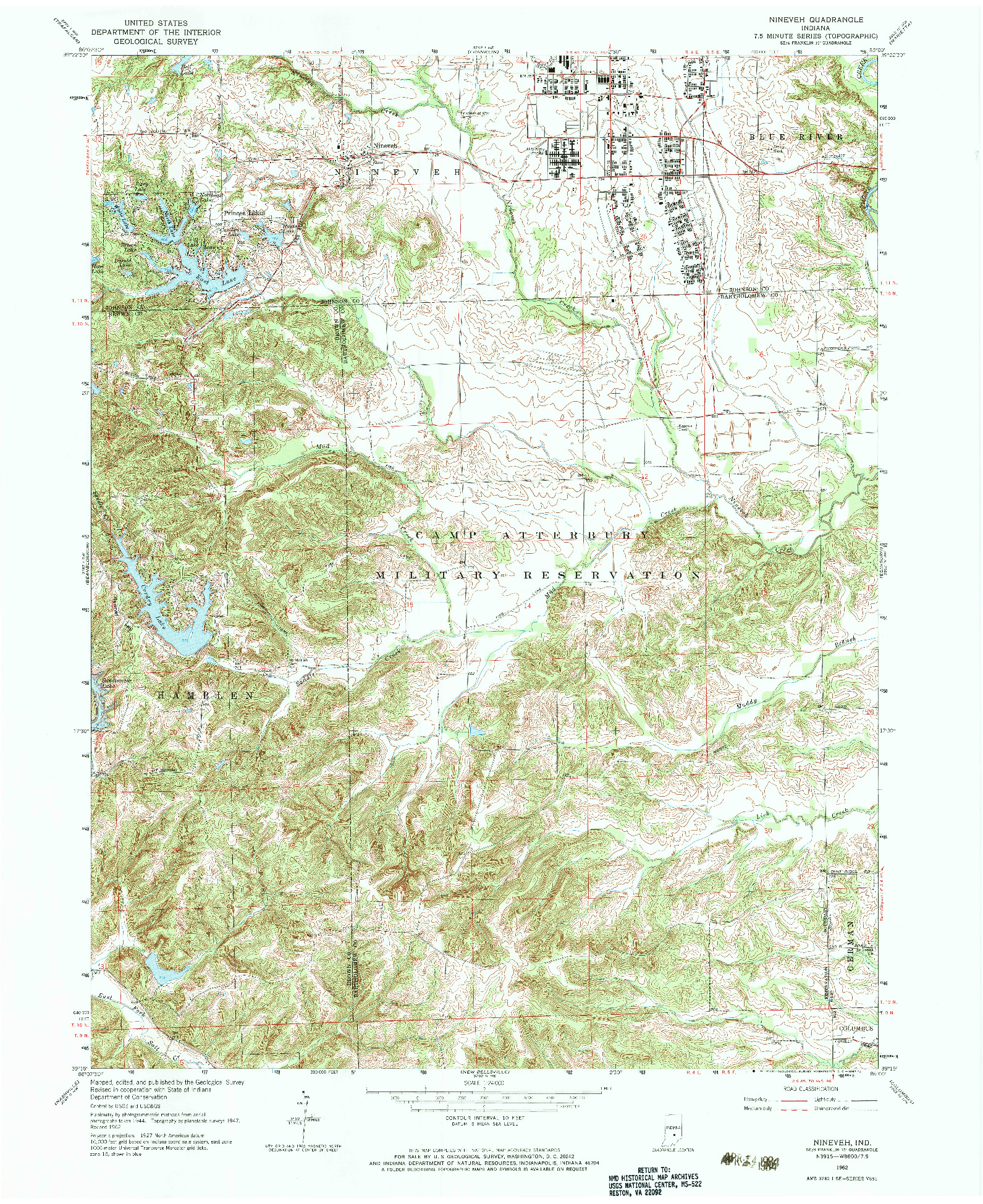 USGS 1:24000-SCALE QUADRANGLE FOR NINEVEH, IN 1962