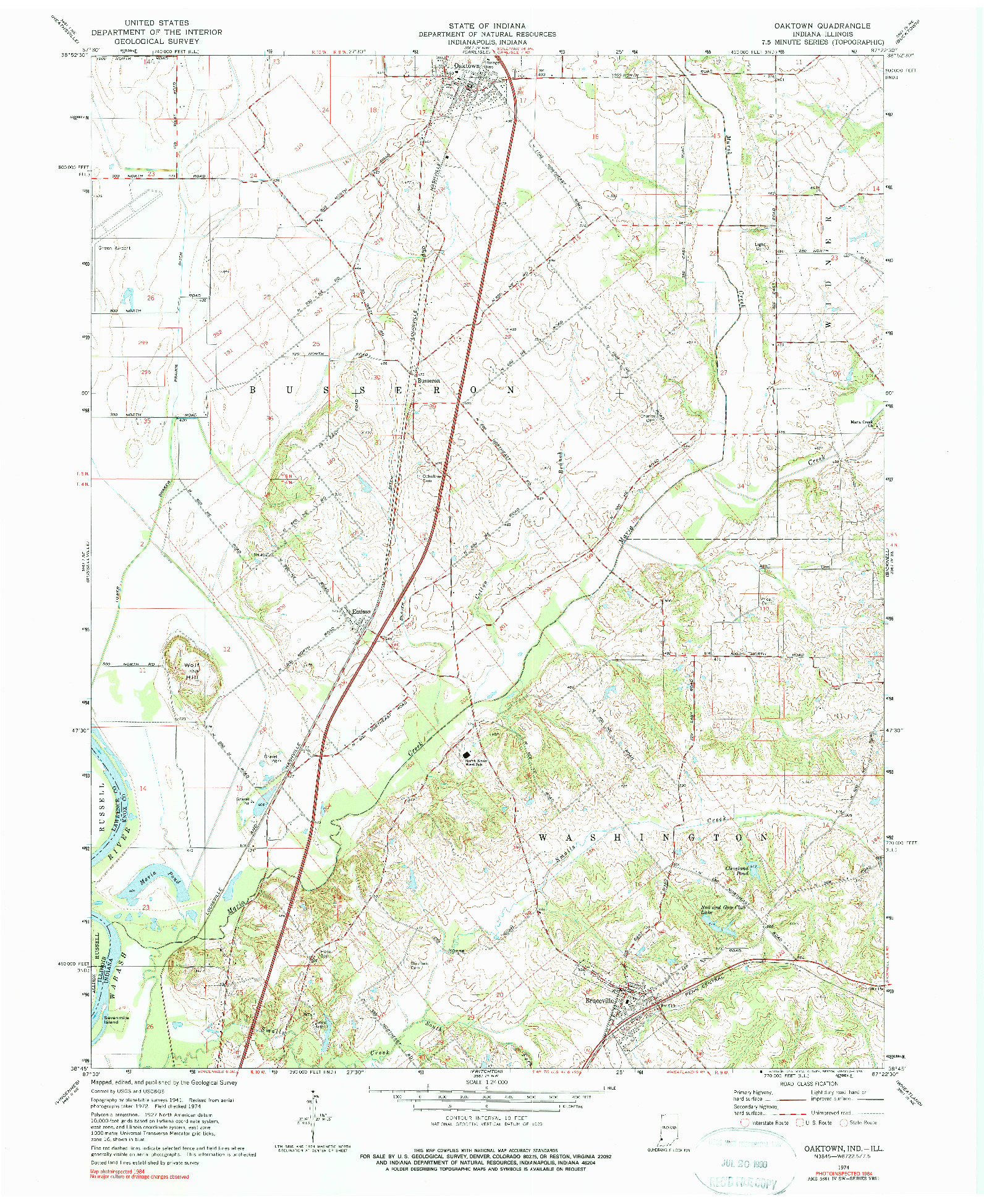 USGS 1:24000-SCALE QUADRANGLE FOR OAKTOWN, IN 1974