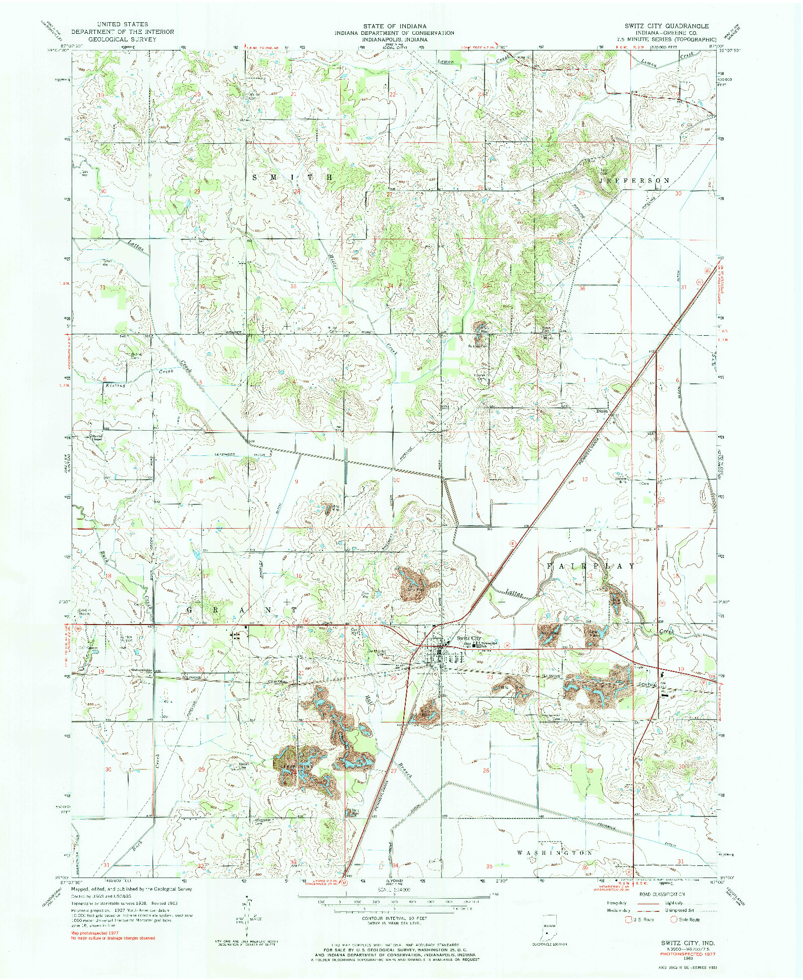 USGS 1:24000-SCALE QUADRANGLE FOR SWITZ CITY, IN 1963