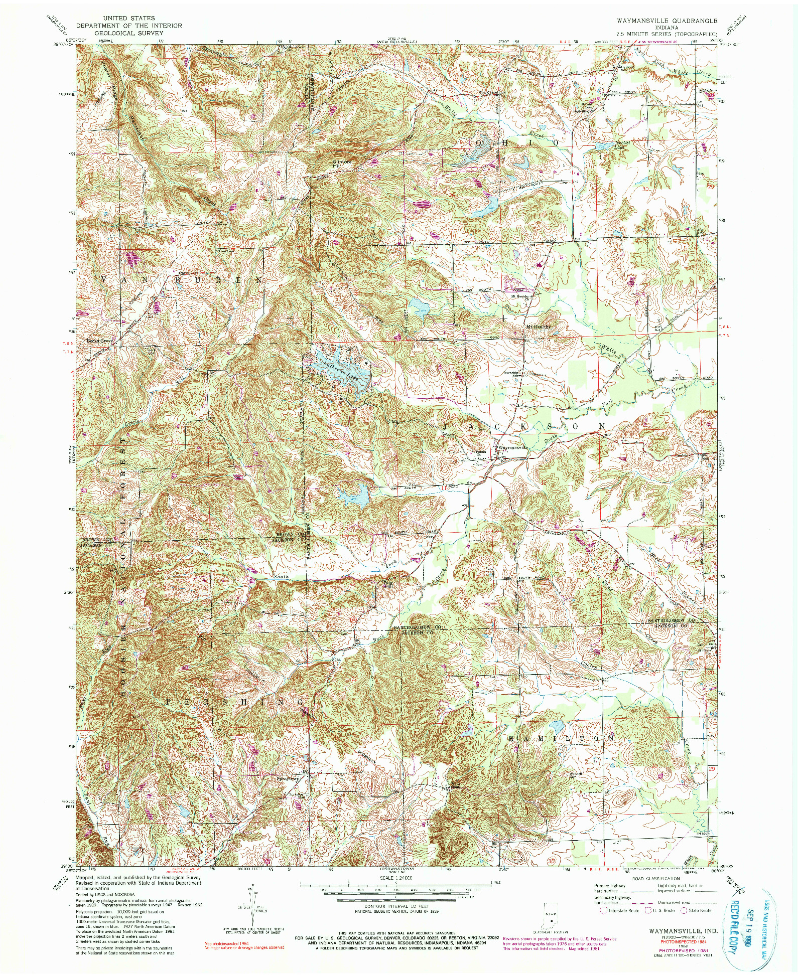 USGS 1:24000-SCALE QUADRANGLE FOR WAYMANSVILLE, IN 1962