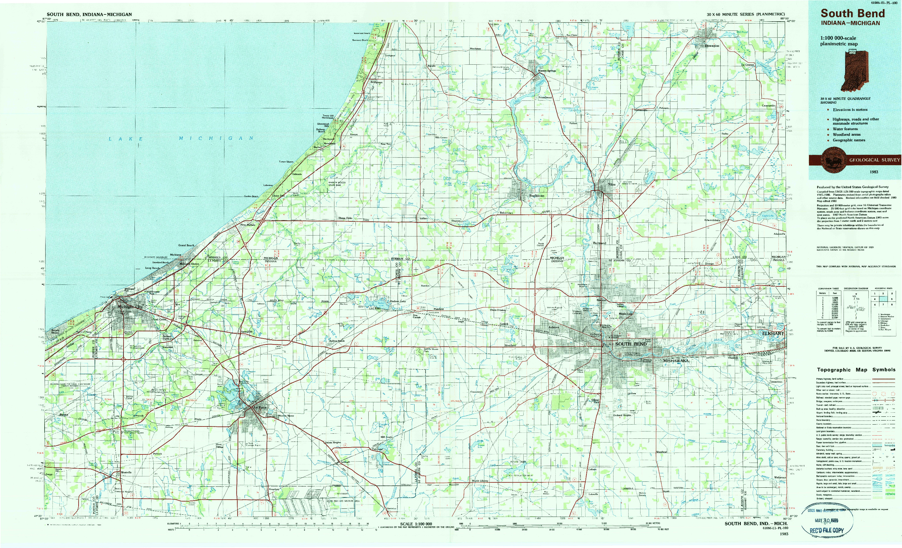 USGS 1:100000-SCALE QUADRANGLE FOR SOUTH BEND, IN 1983