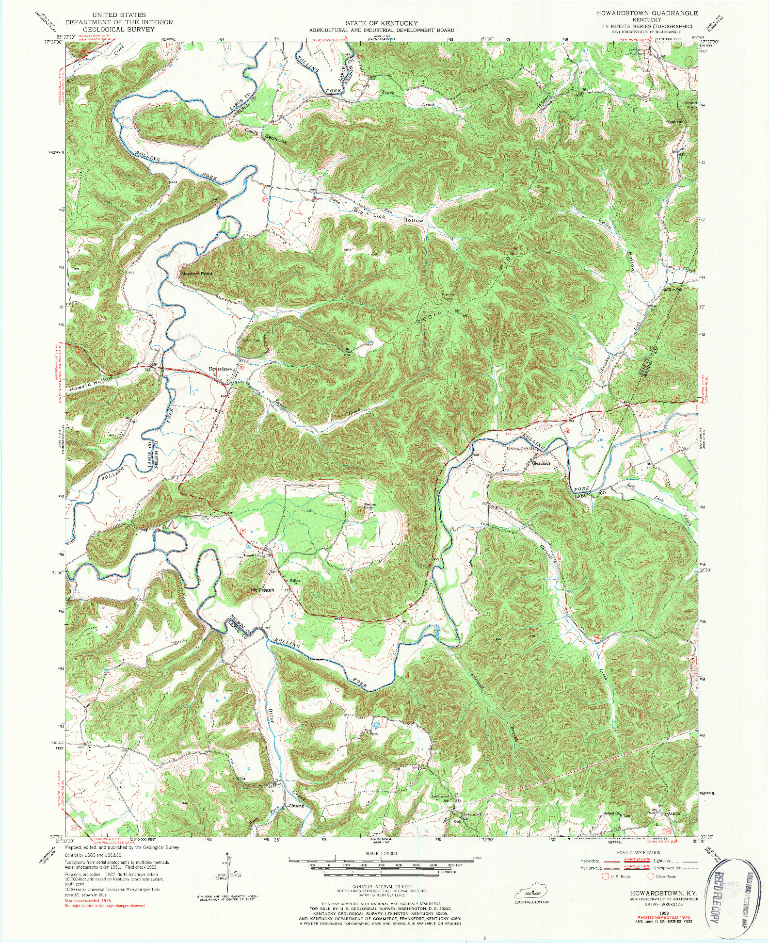 USGS 1:24000-SCALE QUADRANGLE FOR HOWARDSTOWN, KY 1953