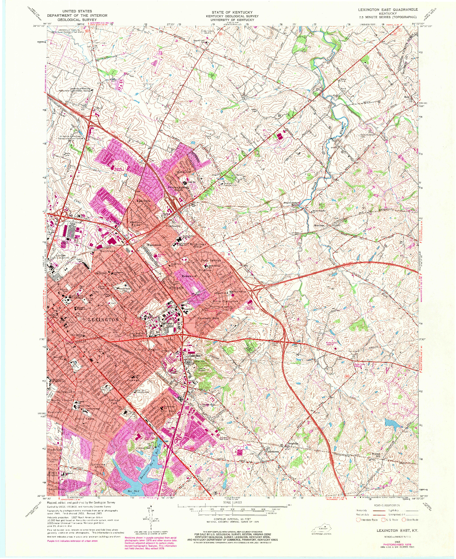 USGS 1:24000-SCALE QUADRANGLE FOR LEXINGTON EAST, KY 1965