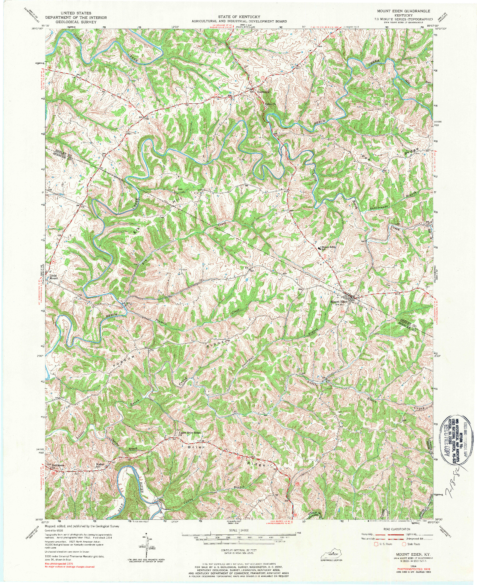 USGS 1:24000-SCALE QUADRANGLE FOR MOUNT EDEN, KY 1954