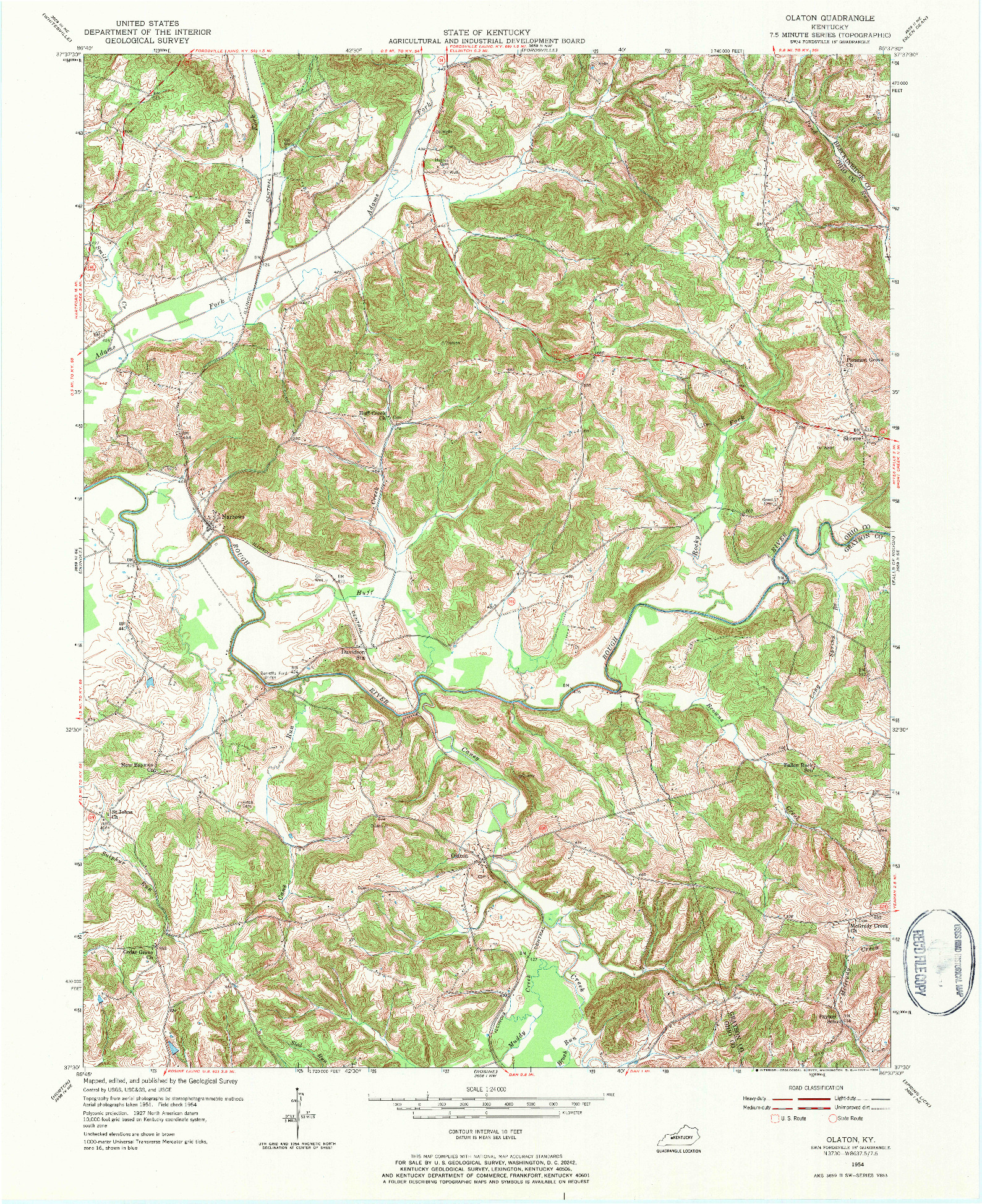 USGS 1:24000-SCALE QUADRANGLE FOR OLATON, KY 1954