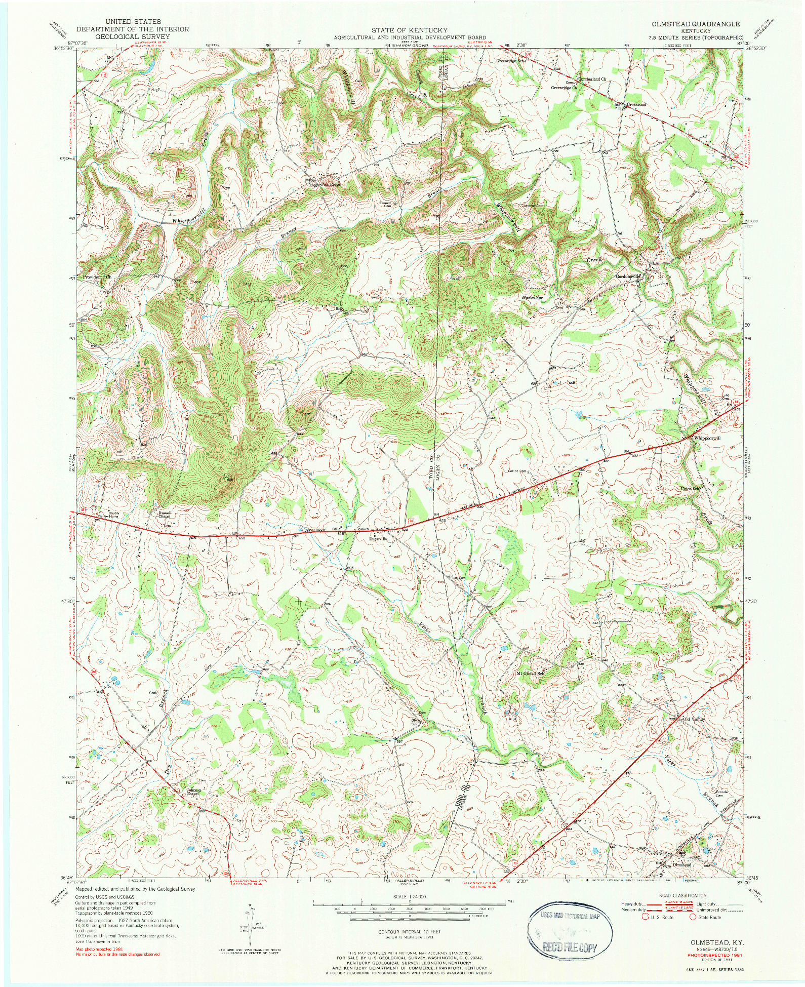 USGS 1:24000-SCALE QUADRANGLE FOR OLMSTEAD, KY 1951