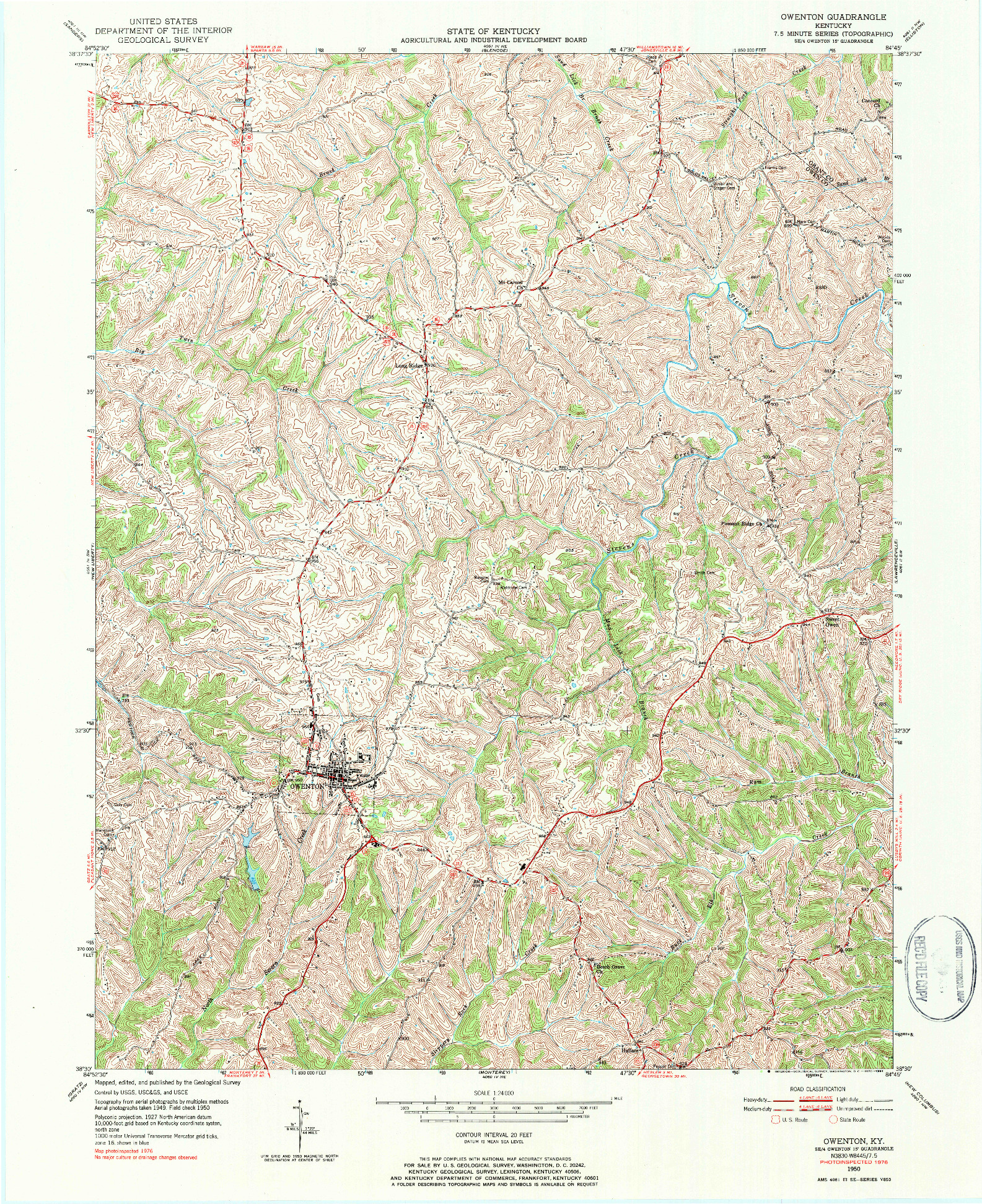 USGS 1:24000-SCALE QUADRANGLE FOR OWENTON, KY 1950