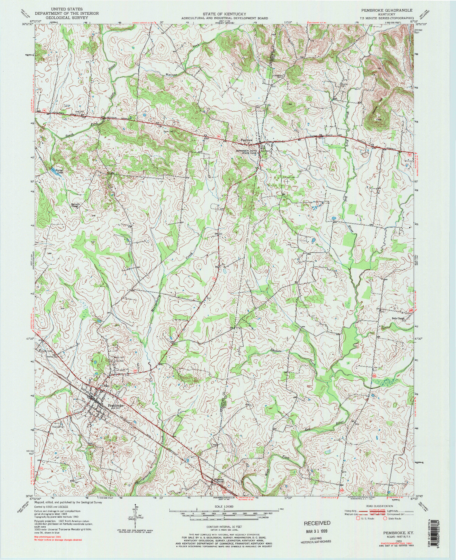 USGS 1:24000-SCALE QUADRANGLE FOR PEMBROKE, KY 1950