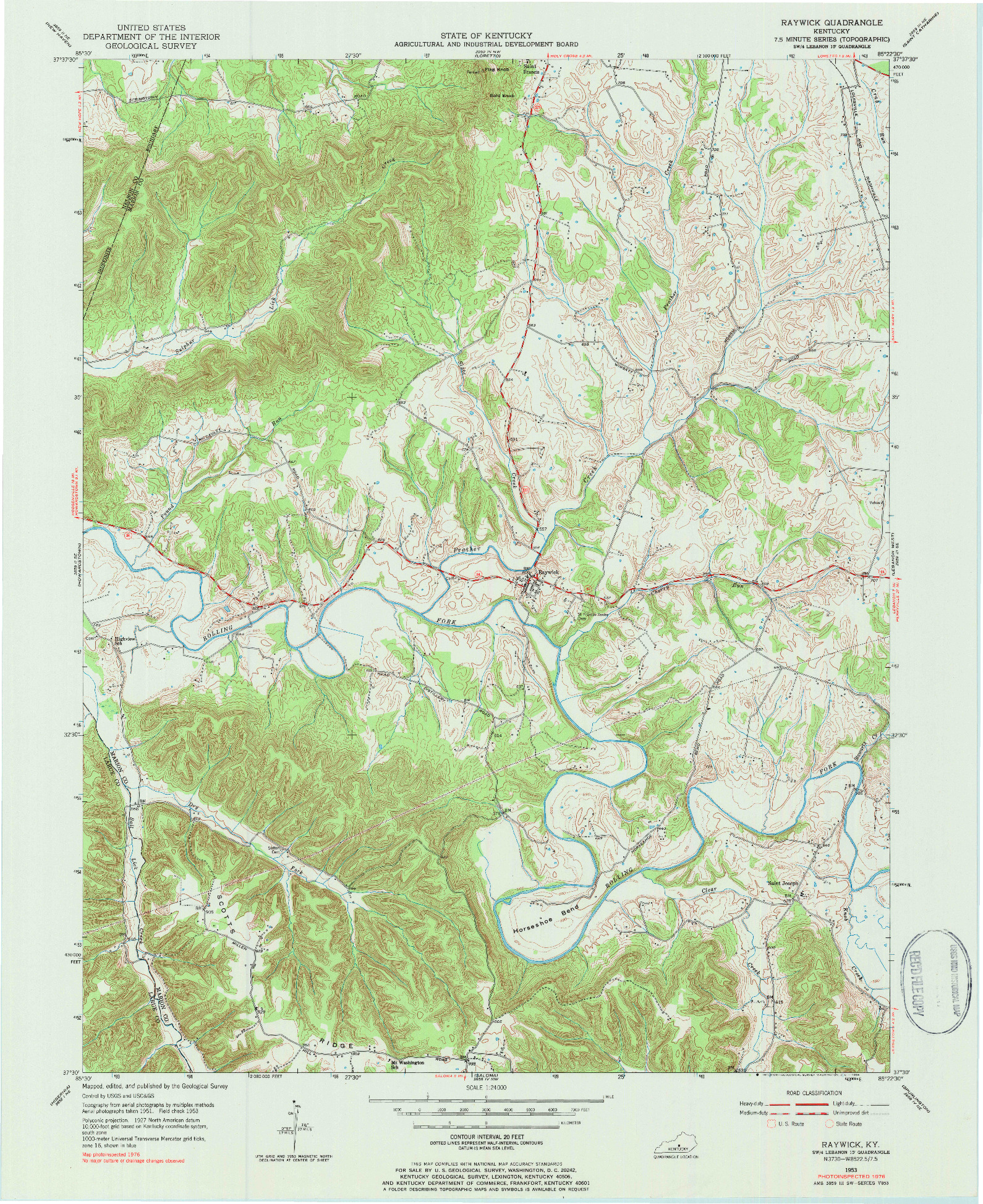 USGS 1:24000-SCALE QUADRANGLE FOR RAYWICK, KY 1953