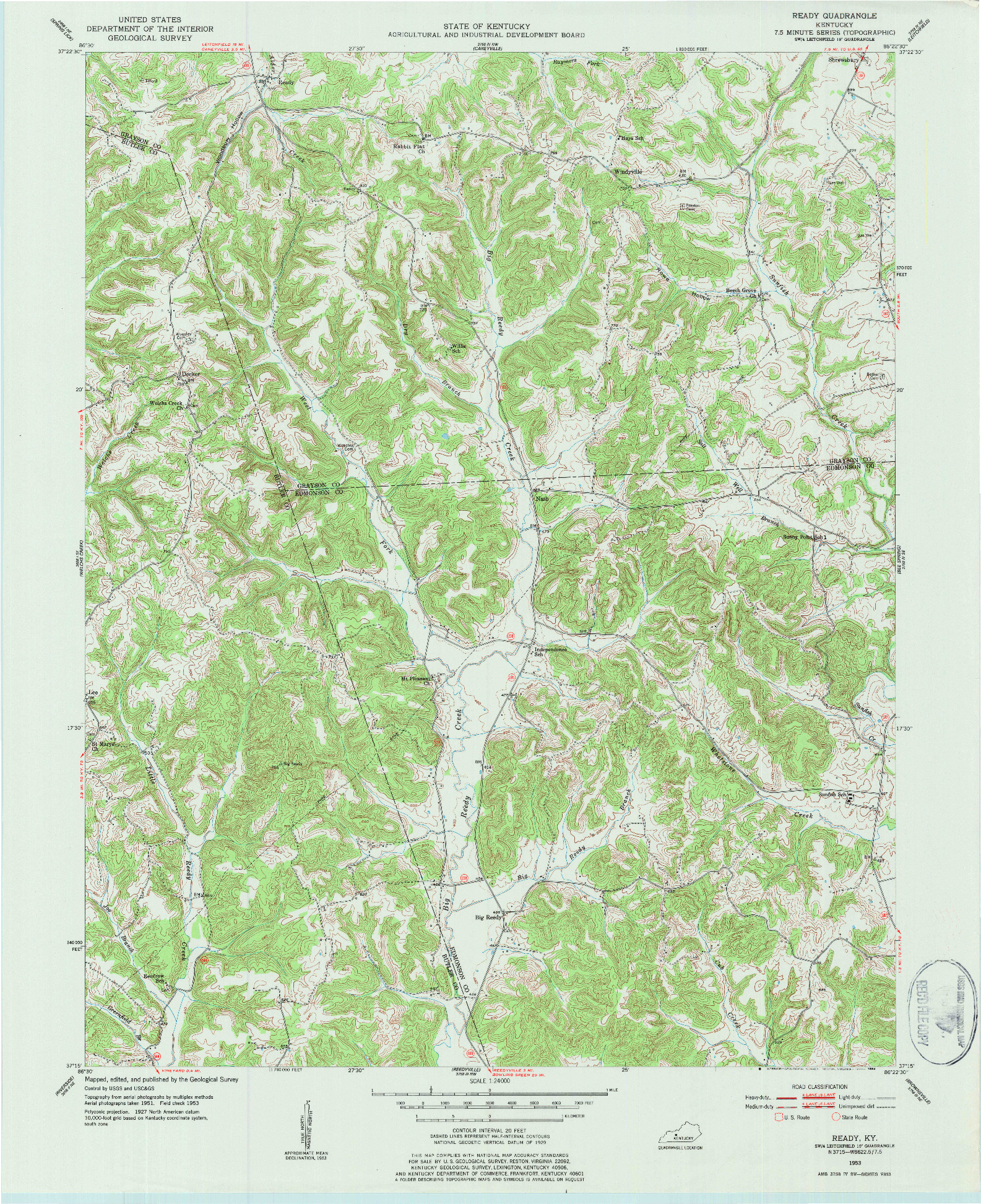 USGS 1:24000-SCALE QUADRANGLE FOR READY, KY 1953