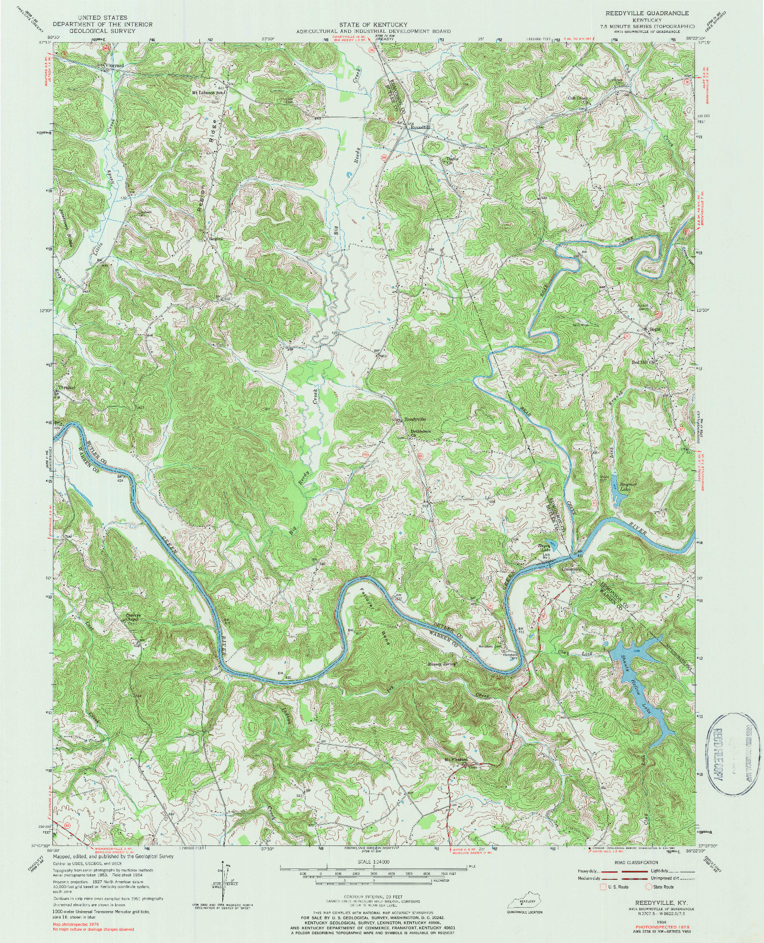 USGS 1:24000-SCALE QUADRANGLE FOR REEDYVILLE, KY 1954