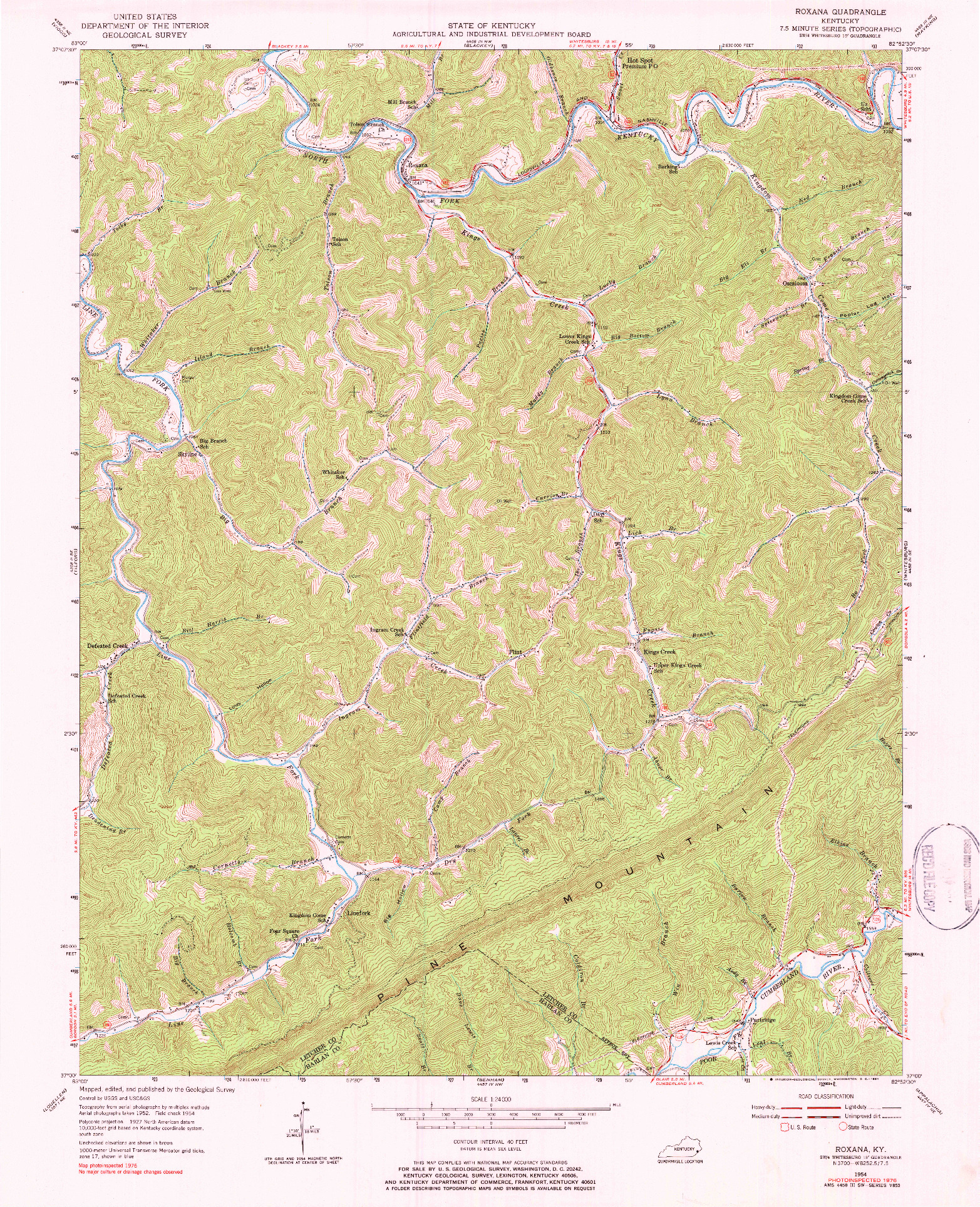 USGS 1:24000-SCALE QUADRANGLE FOR ROXANA, KY 1954