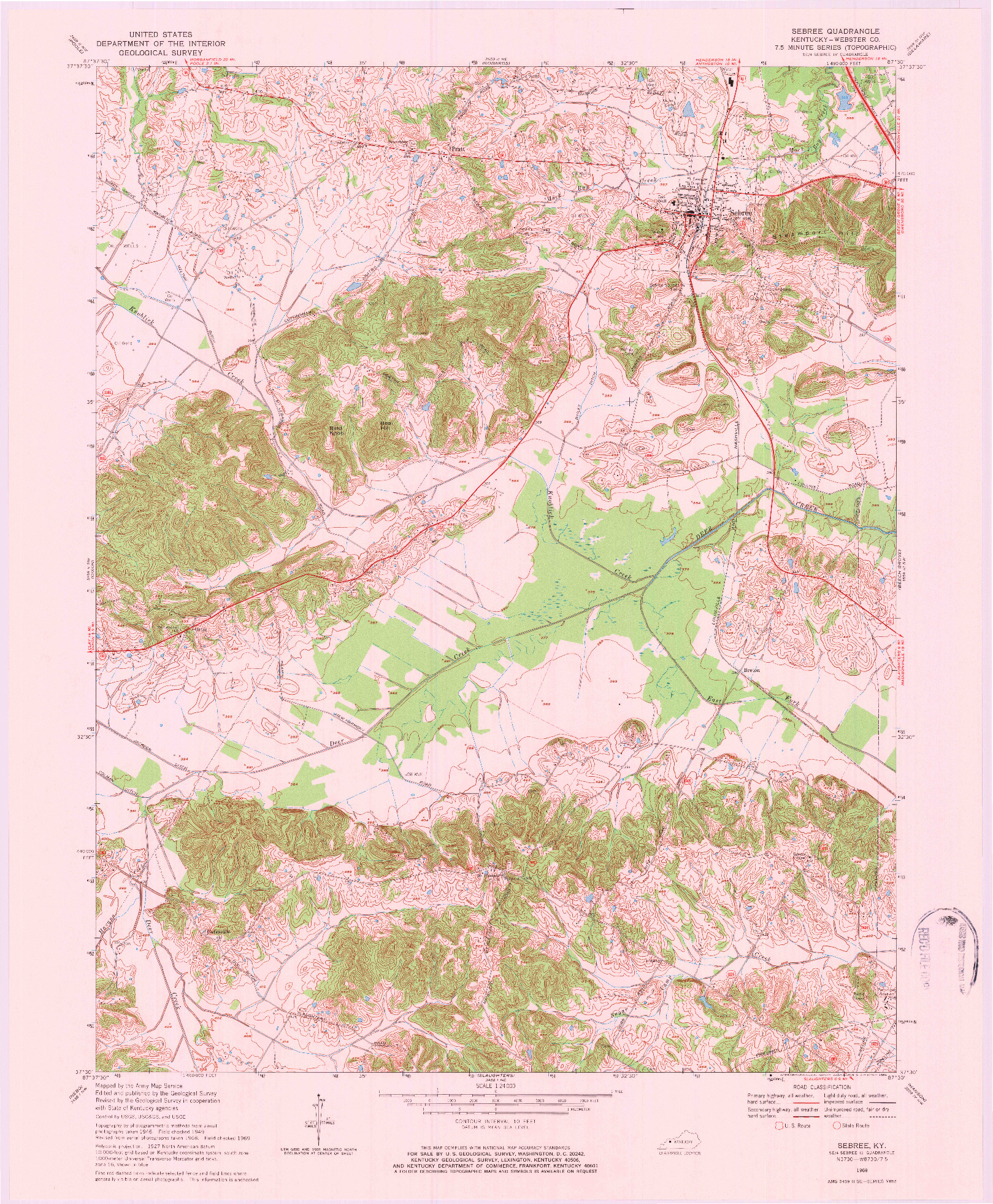 USGS 1:24000-SCALE QUADRANGLE FOR SEBREE, KY 1969
