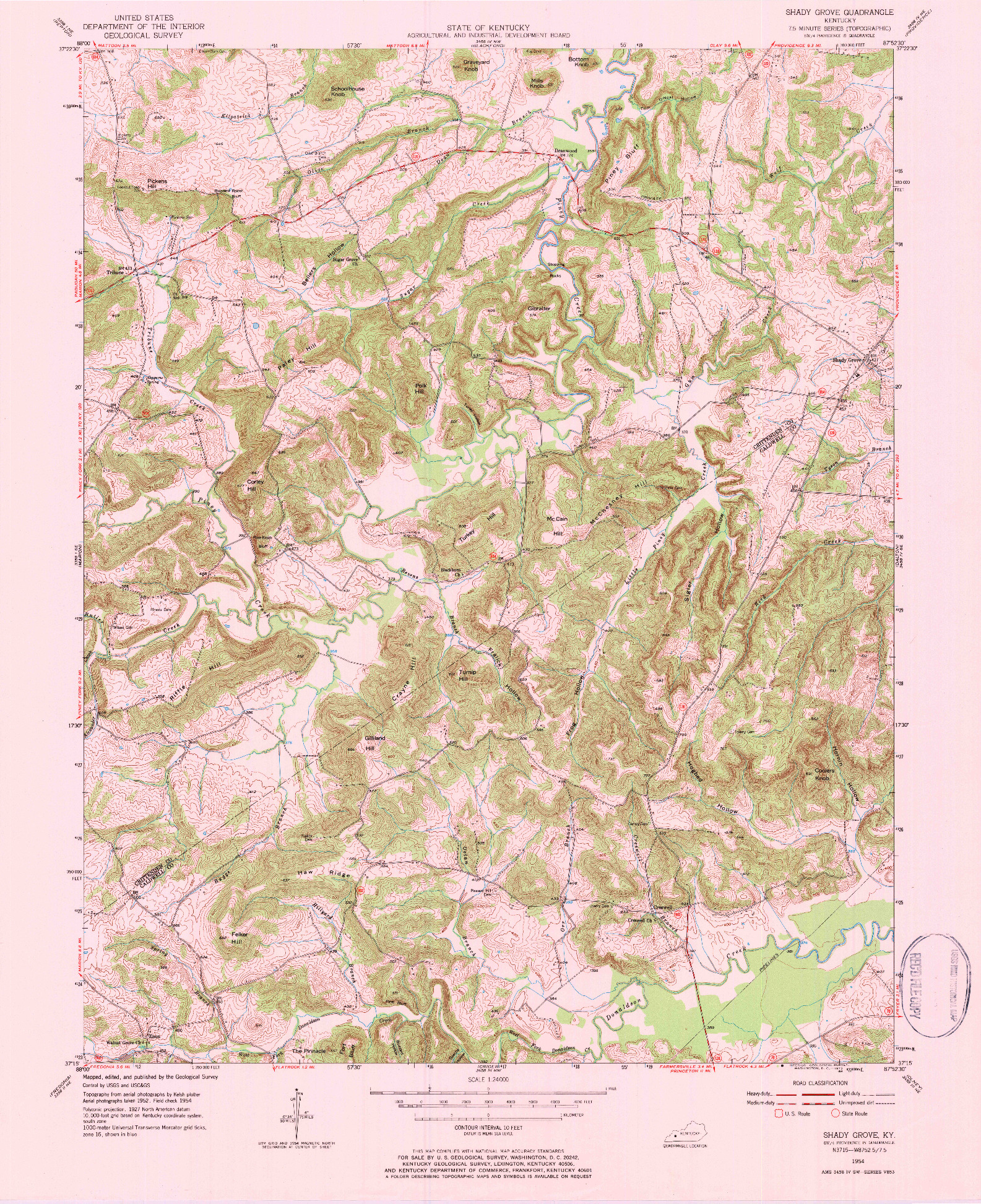USGS 1:24000-SCALE QUADRANGLE FOR SHADY GROVE, KY 1954
