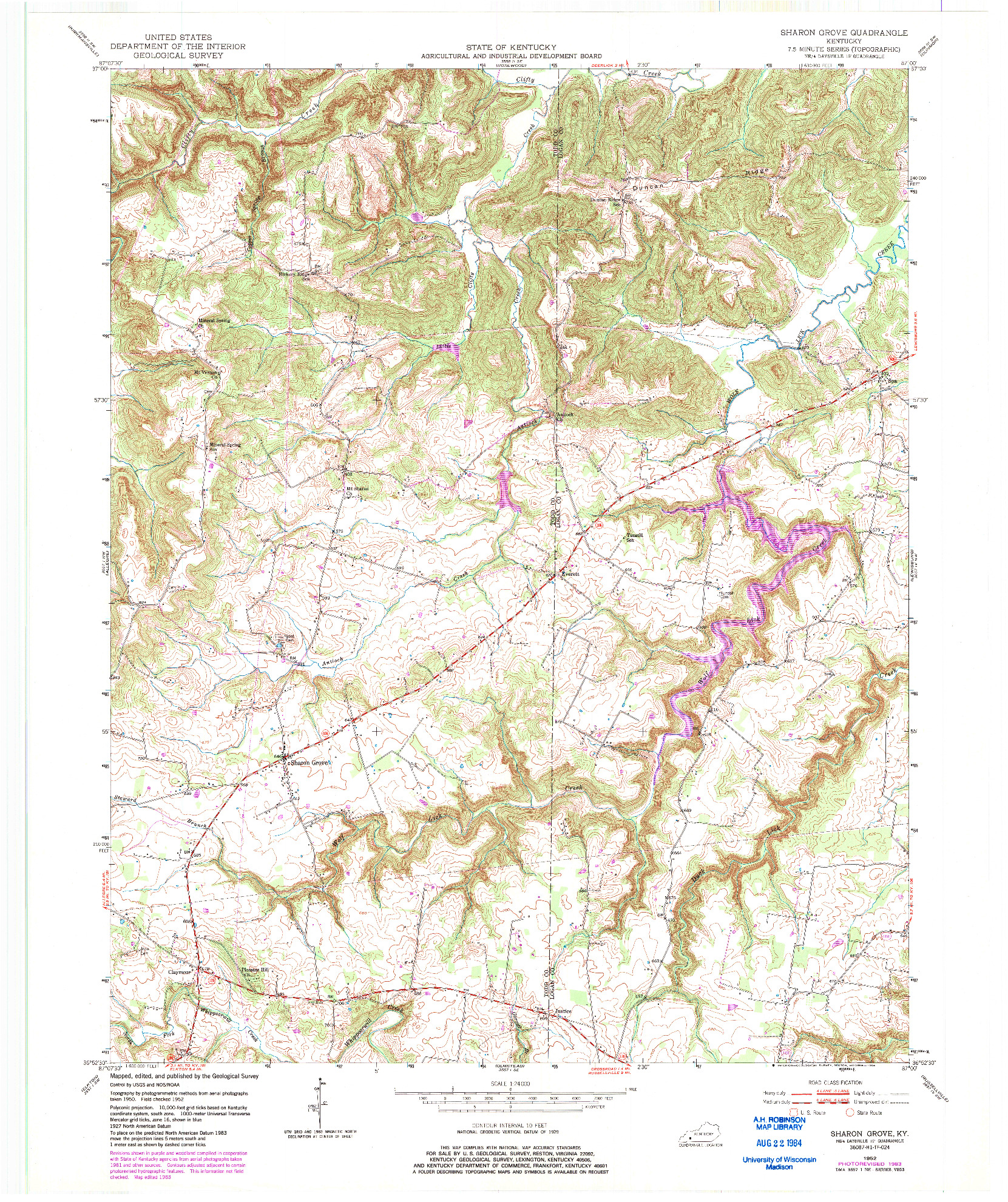 USGS 1:24000-SCALE QUADRANGLE FOR SHARON GROVE, KY 1952