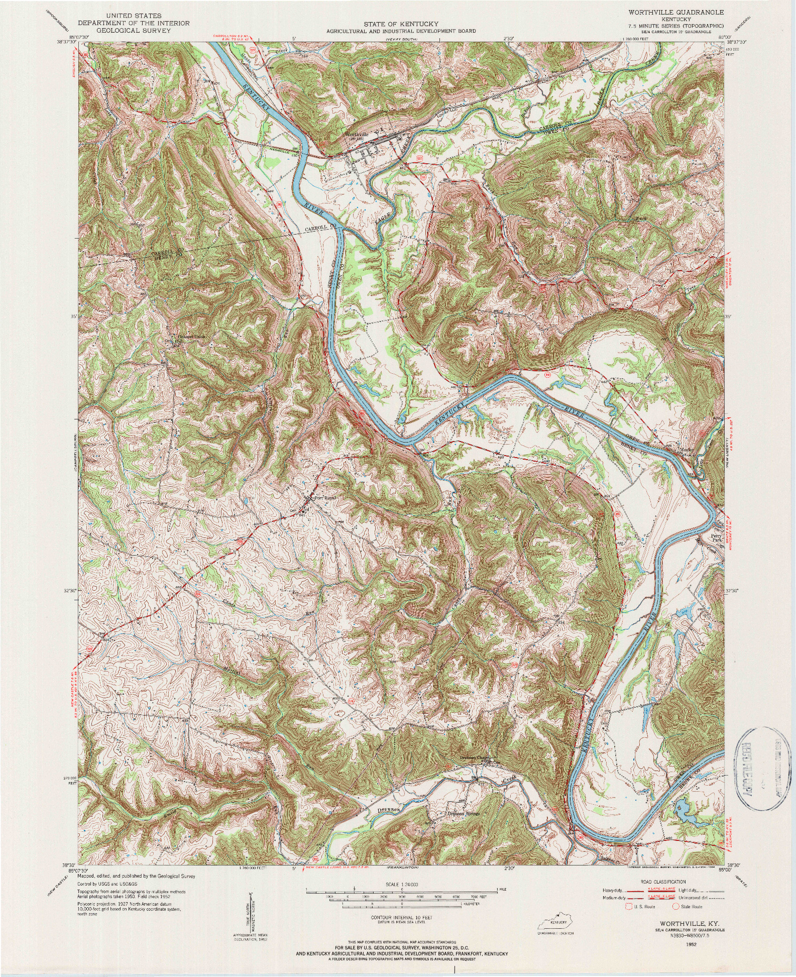 USGS 1:24000-SCALE QUADRANGLE FOR WORTHVILLE, KY 1952