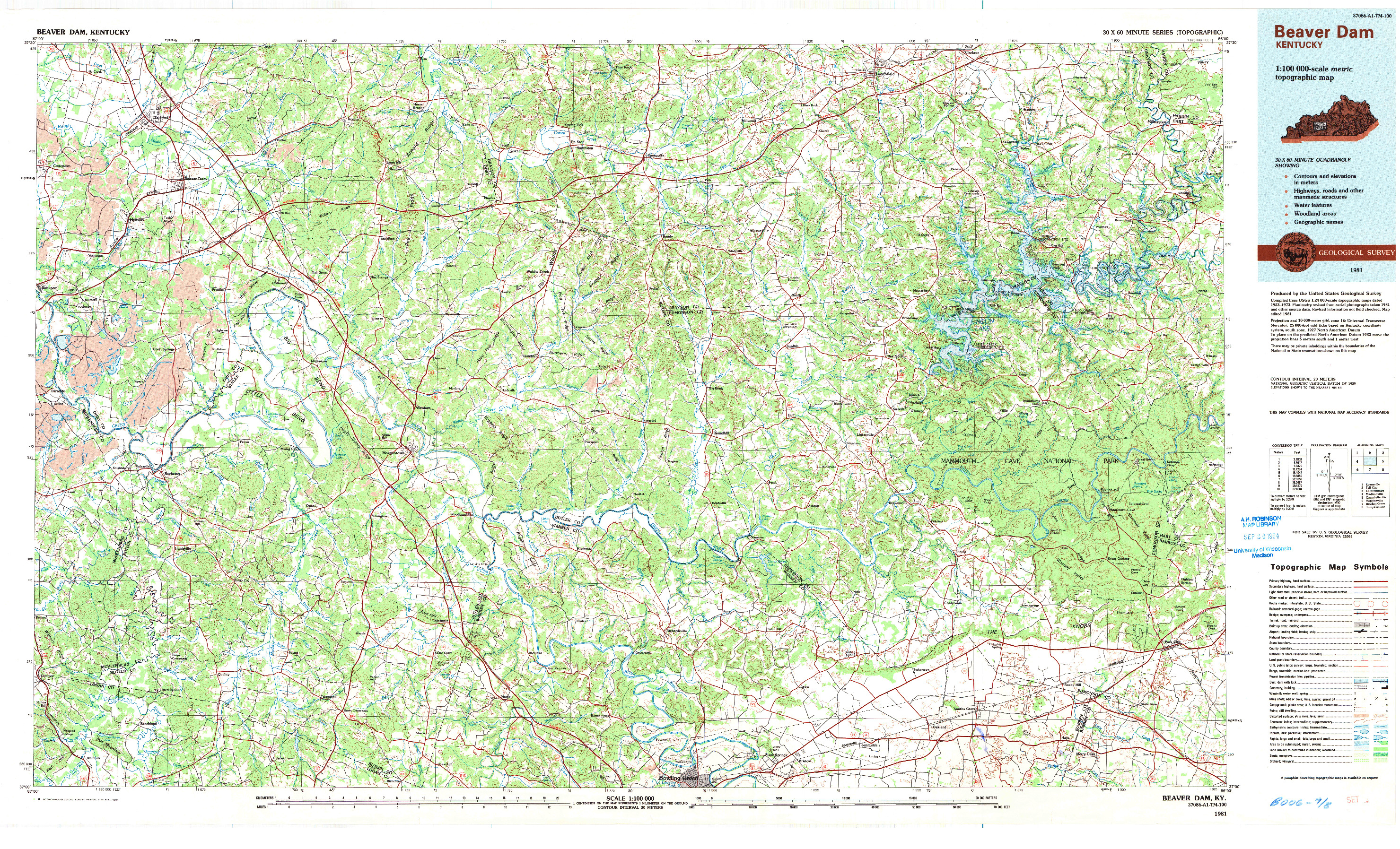 USGS 1:100000-SCALE QUADRANGLE FOR BEAVER DAM, KY 1981