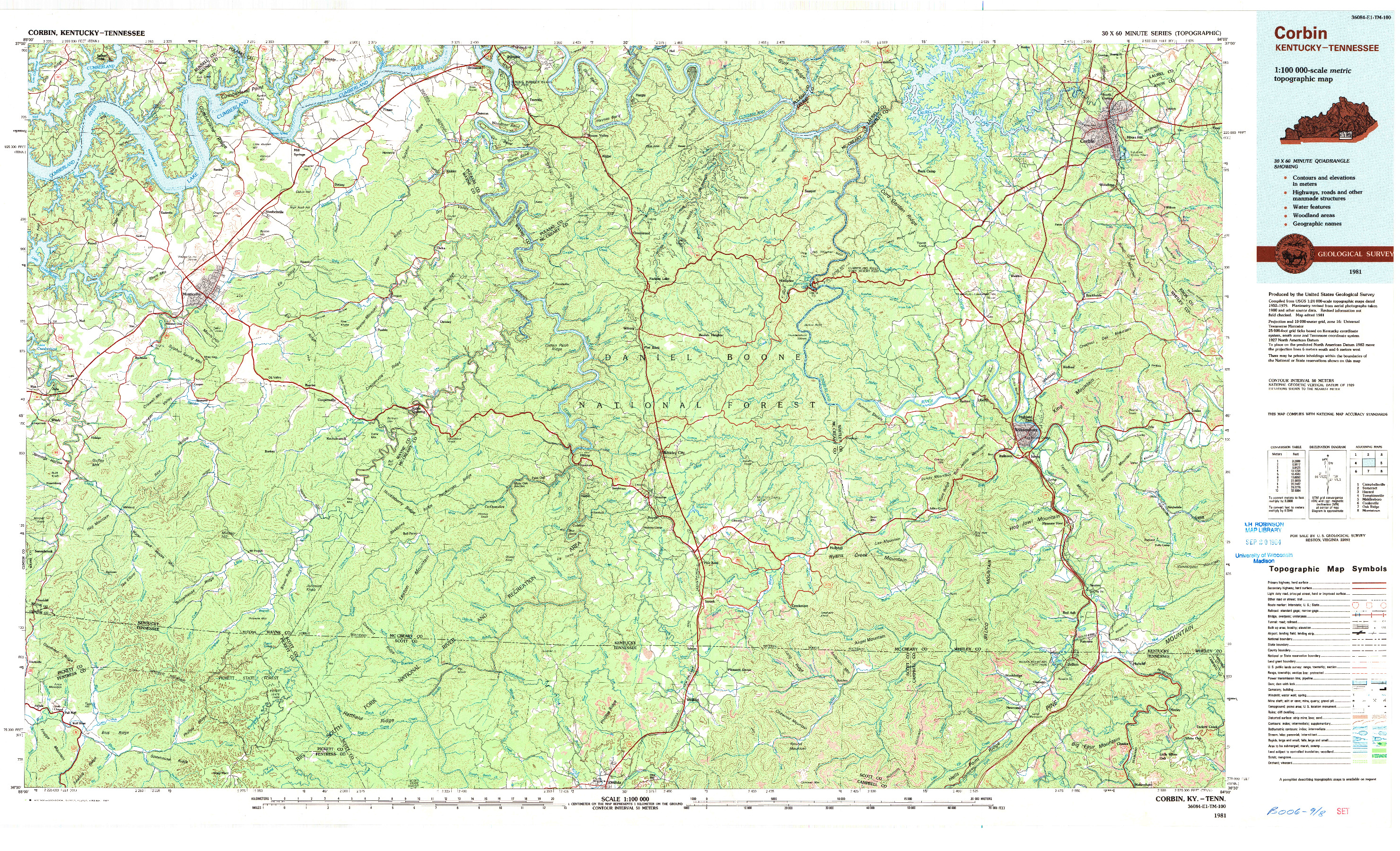 USGS 1:100000-SCALE QUADRANGLE FOR CORBIN, KY 1981