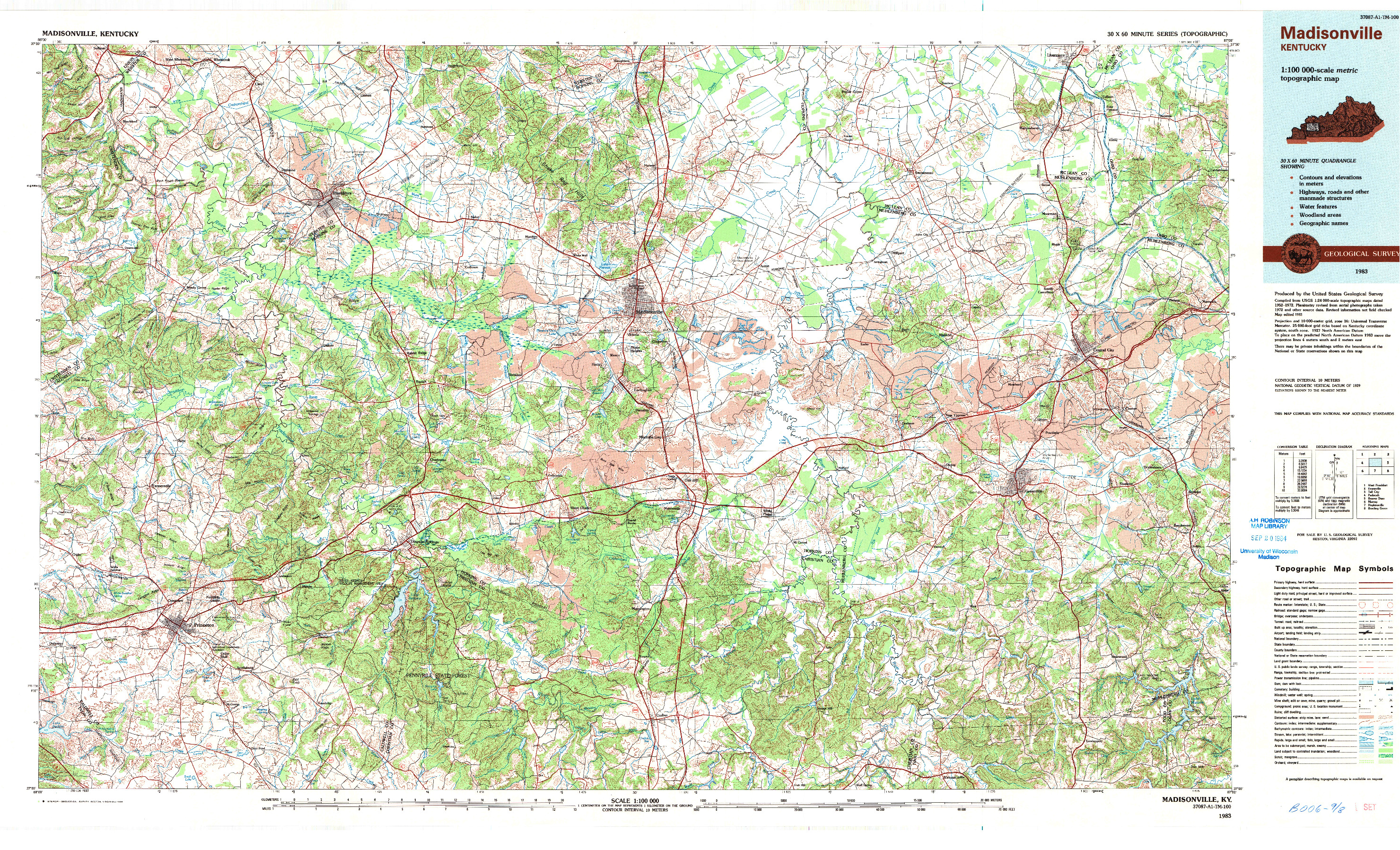 USGS 1:100000-SCALE QUADRANGLE FOR MADISONVILLE, KY 1983