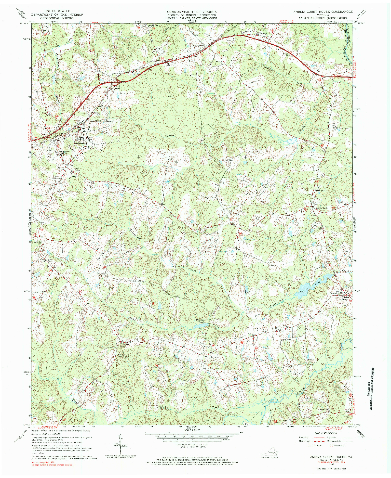 USGS 1:24000-SCALE QUADRANGLE FOR AMELIA COURT HOUSE, VA 1966