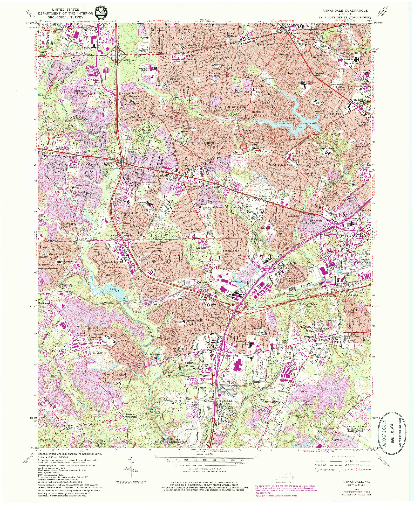 USGS 1:24000-SCALE QUADRANGLE FOR ANNANDALE, VA 1965