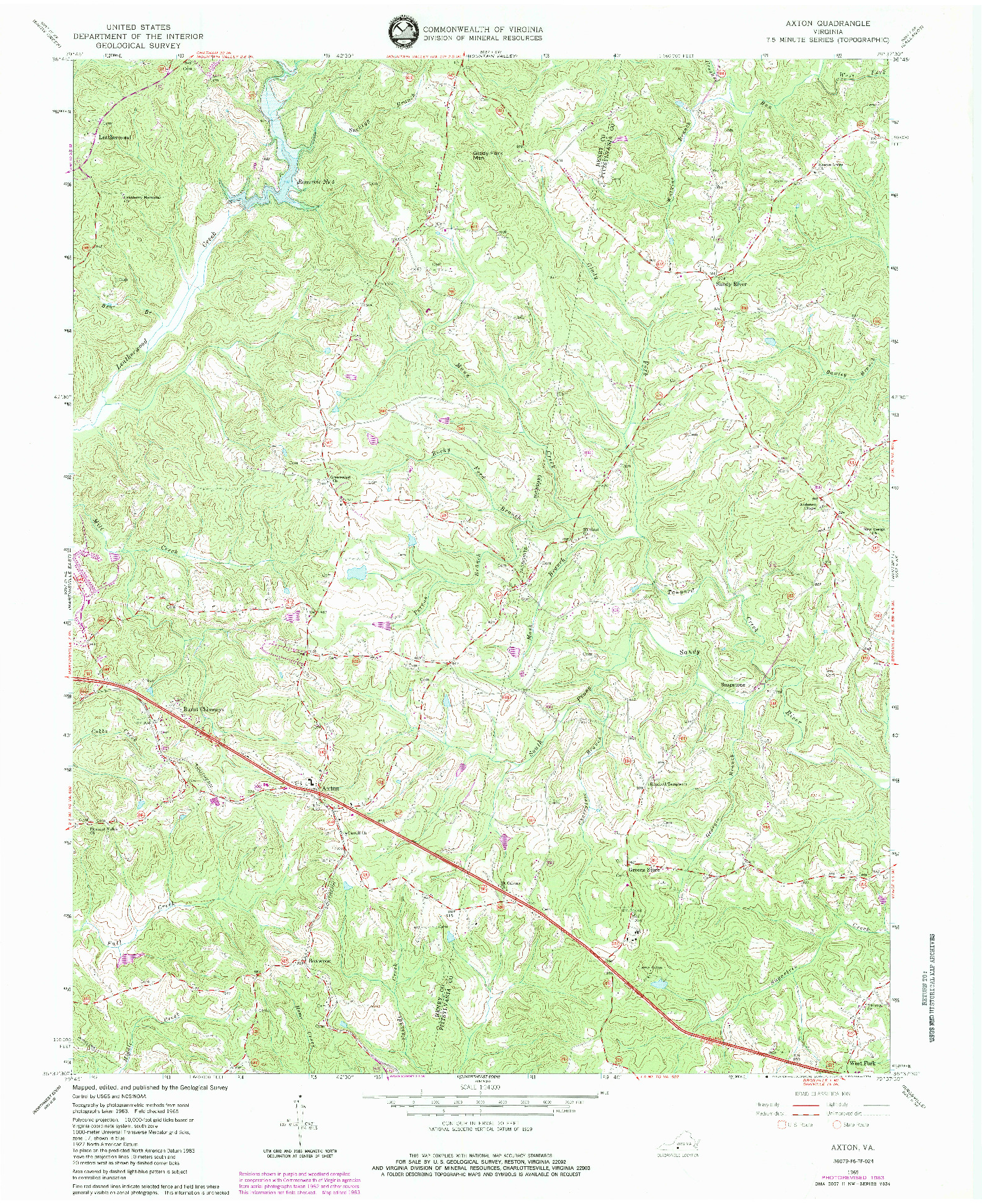 USGS 1:24000-SCALE QUADRANGLE FOR AXTON, VA 1965