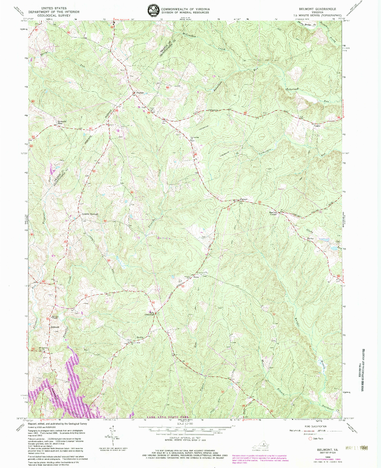 USGS 1:24000-SCALE QUADRANGLE FOR BELMONT, VA 1966