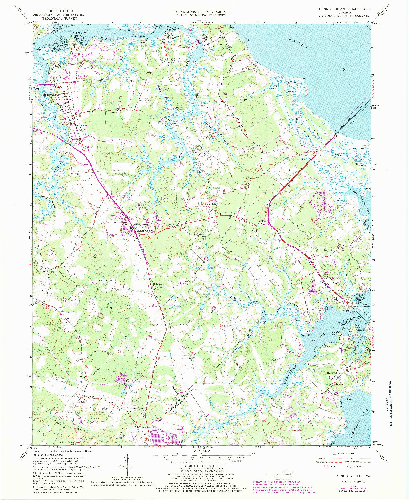 USGS 1:24000-SCALE QUADRANGLE FOR BENNS CHURCH, VA 1965