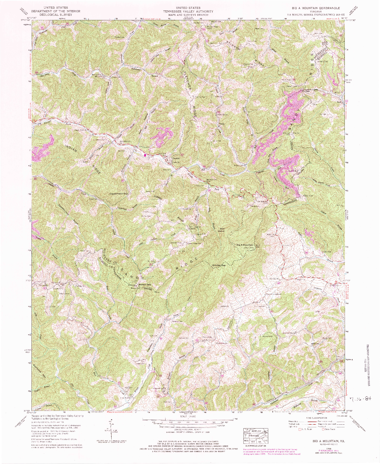USGS 1:24000-SCALE QUADRANGLE FOR BIG A MOUNTAIN, VA 1958