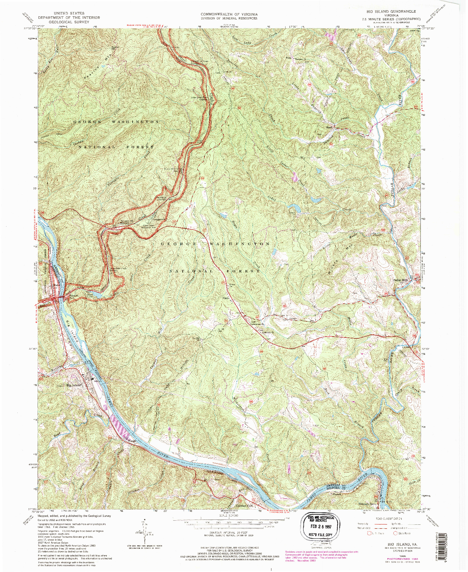 USGS 1:24000-SCALE QUADRANGLE FOR BIG ISLAND, VA 1965