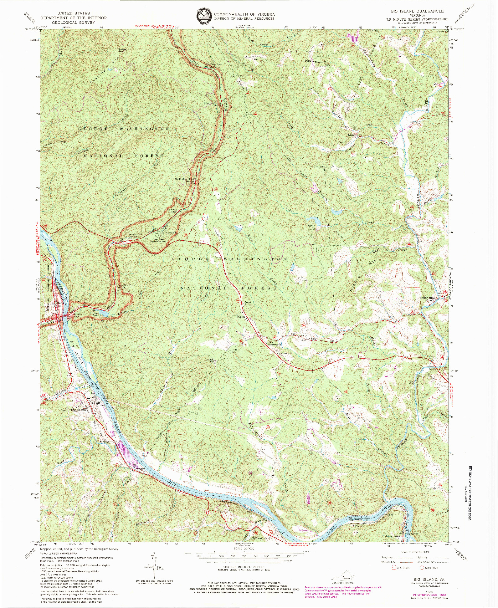 USGS 1:24000-SCALE QUADRANGLE FOR BIG ISLAND, VA 1965