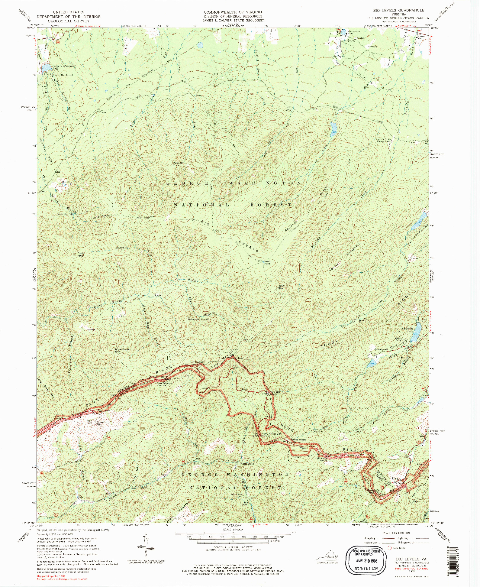 USGS 1:24000-SCALE QUADRANGLE FOR BIG LEVELS, VA 1965